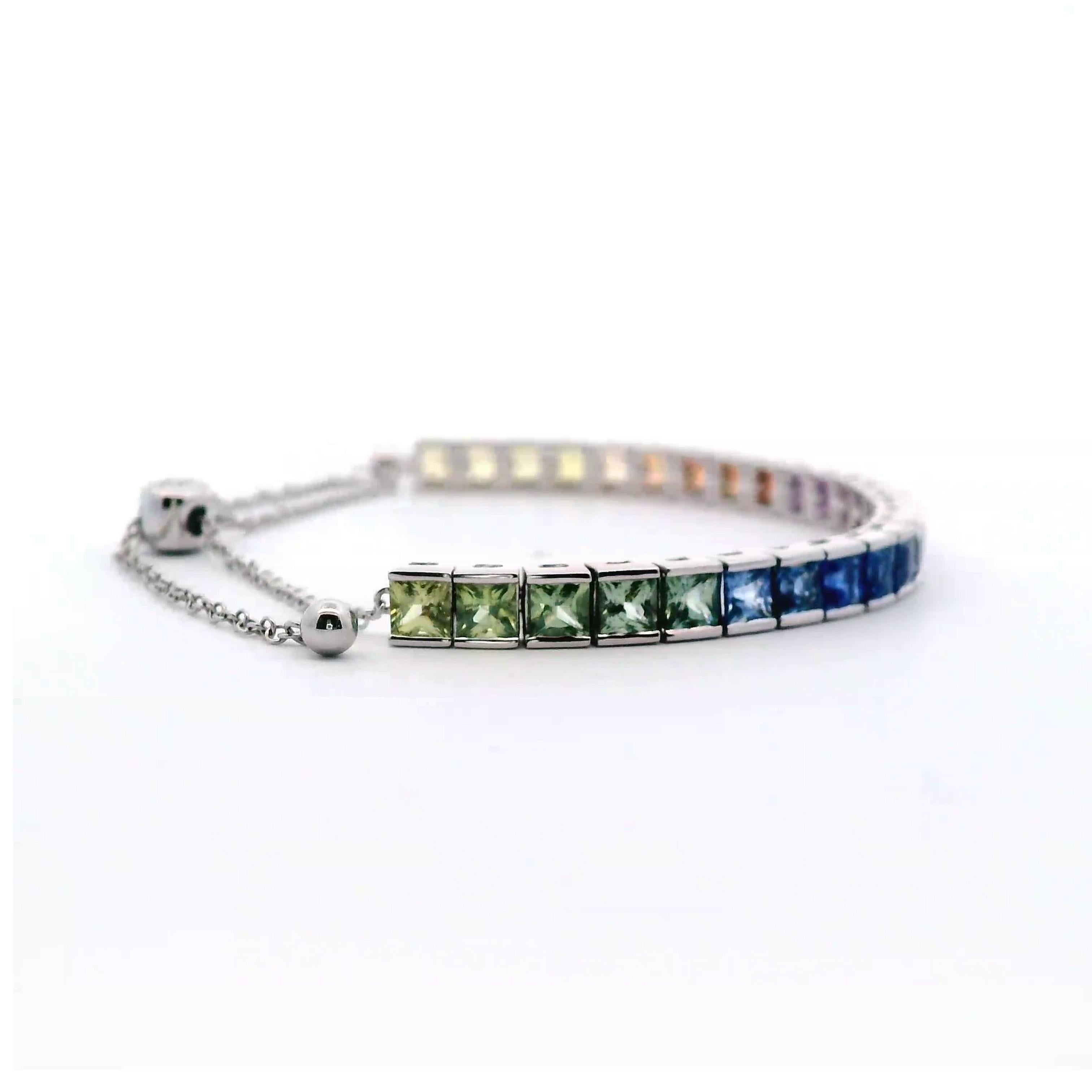 Princess Cut Alexander Beverly Hills 6.06ct Rainbow Sapphire Adjustable Bracelet White Gold For Sale
