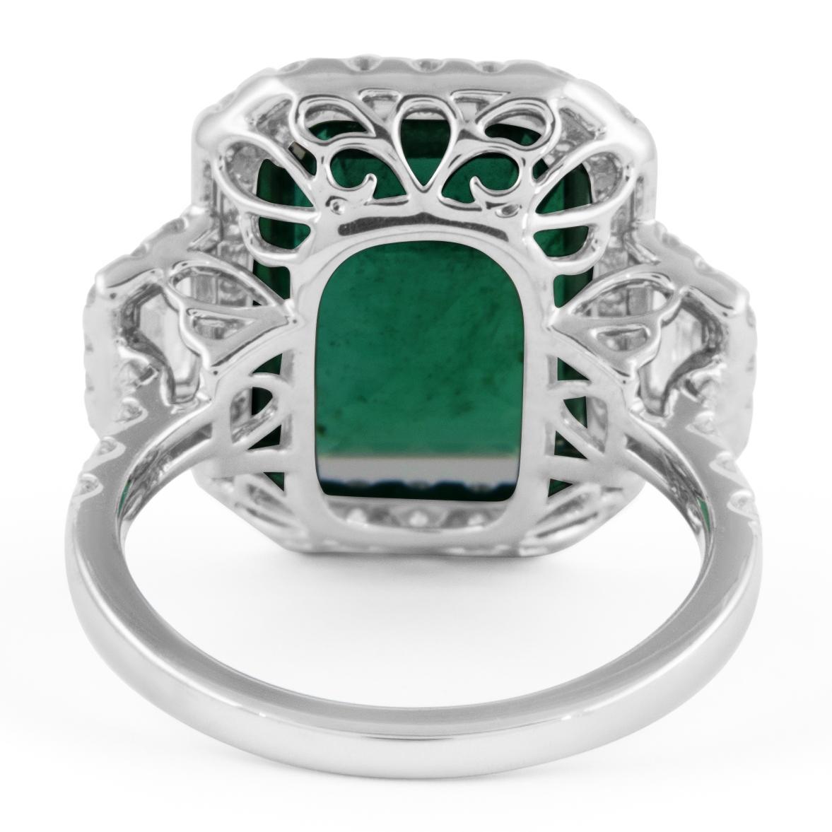 Women's Alexander Beverly Hills GIA 6.09ct Emerald & Diamond 3-Stone Ring 18k White Gold For Sale