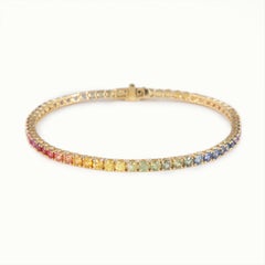 Alexander Beverly Hills 6.21ct Rainbow Sapphire Tennis Bracelet 18k Yellow Gold