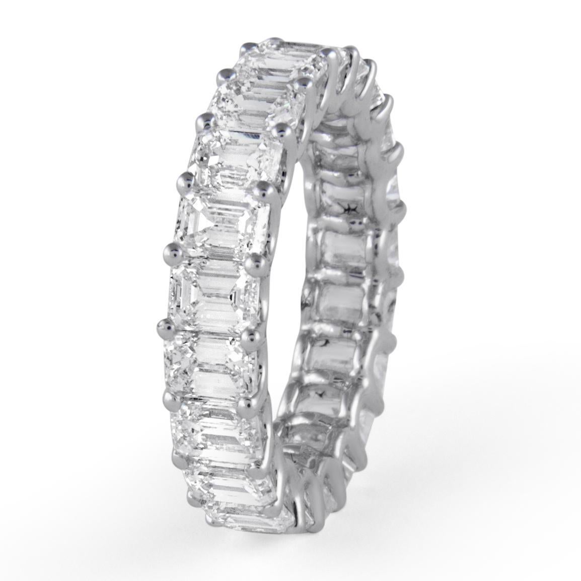 Contemporary Alexander Beverly Hills 6.43ct Emerald Cut Diamond Eternity Band 18k s.5.75 For Sale
