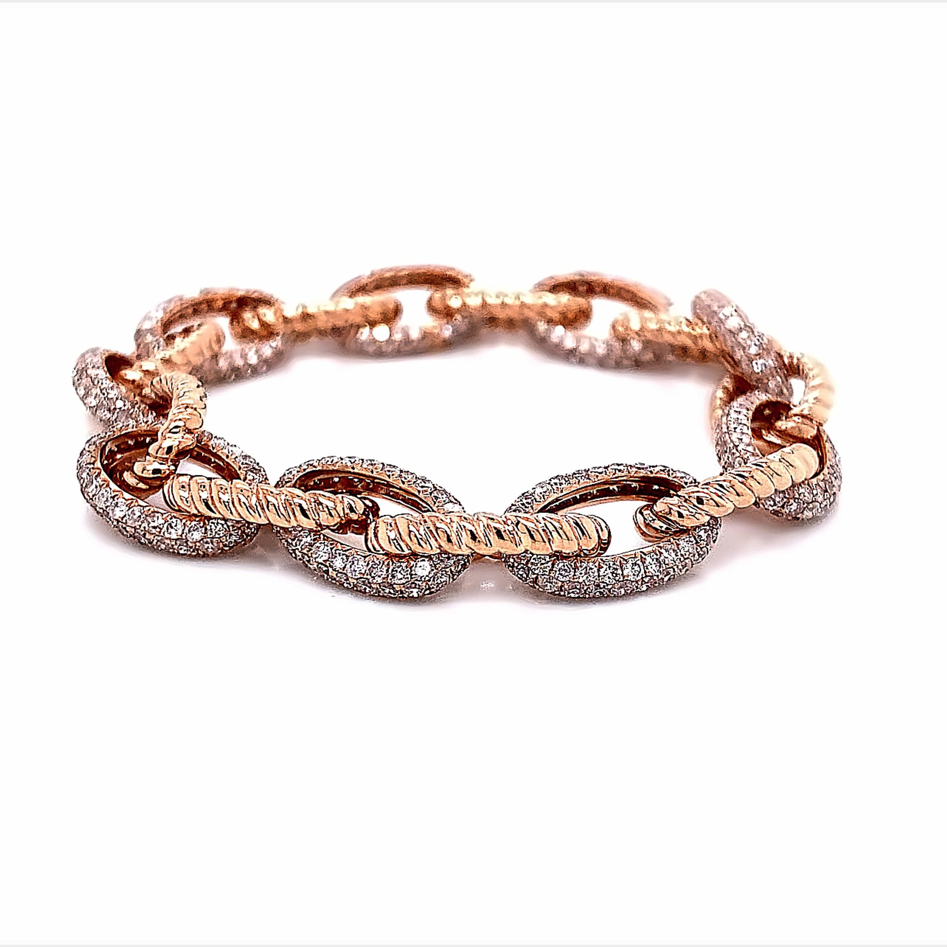 Contemporary Alexander Beverly Hills 6.86 Carat Diamond Link Bracelet Rose Gold For Sale