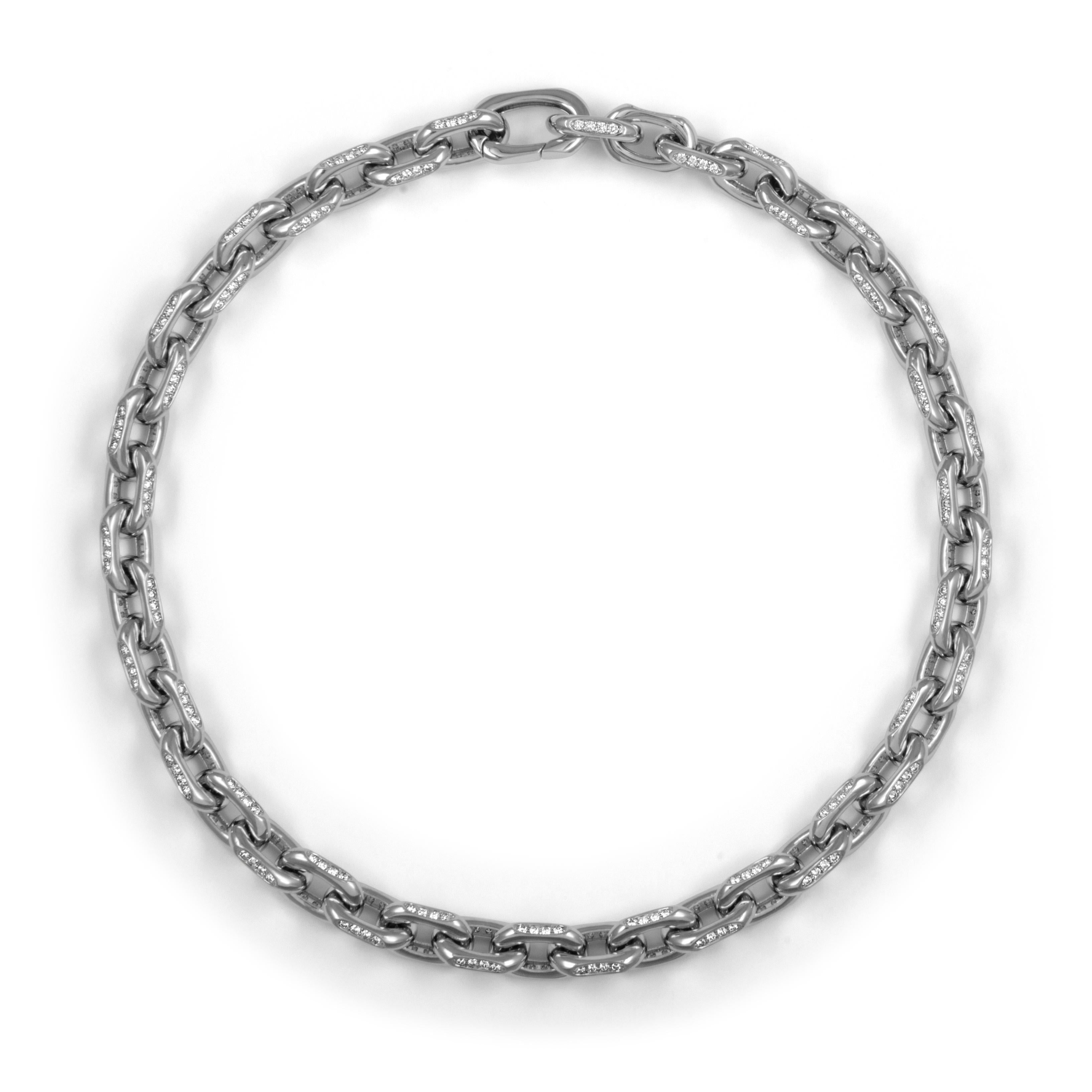 Taglio rotondo Alexander Beverly Hills 7,02ct Diamond Link Collana in oro bianco 18k in vendita