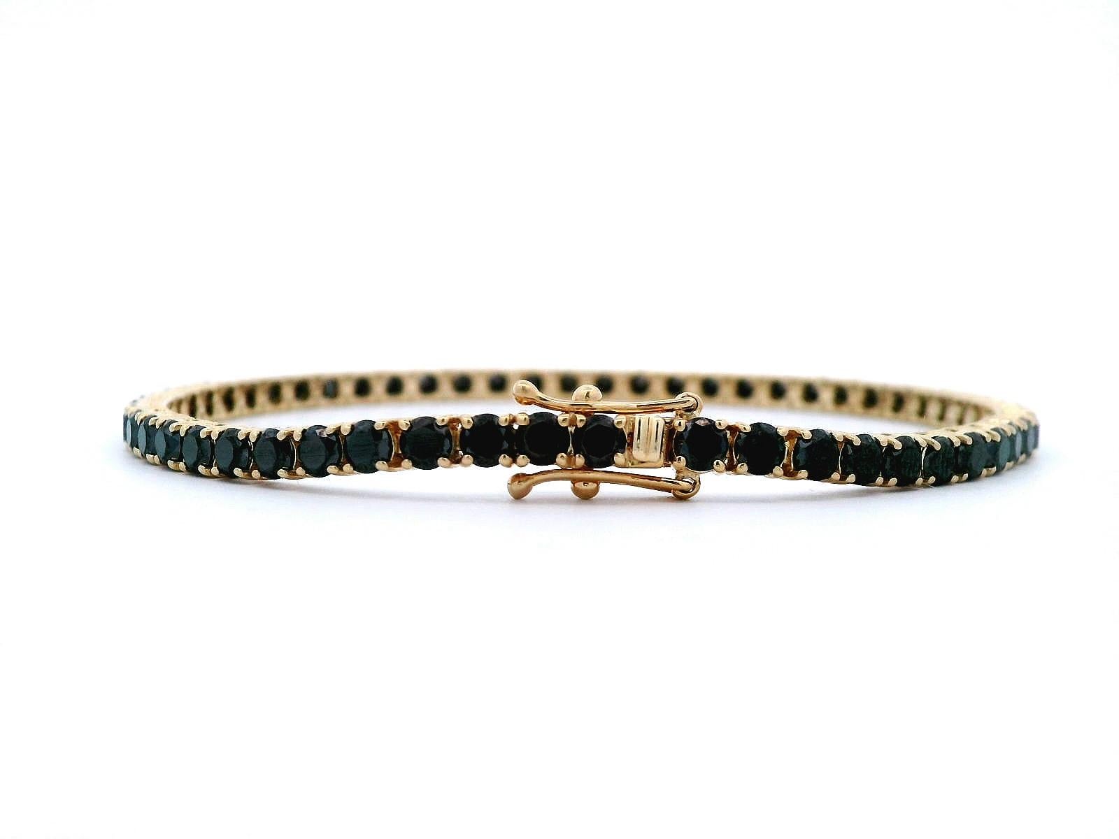 Contemporary Alexander Beverly Hills 7.06ct Black Diamond Tennis Bracelet Yellow Gold For Sale