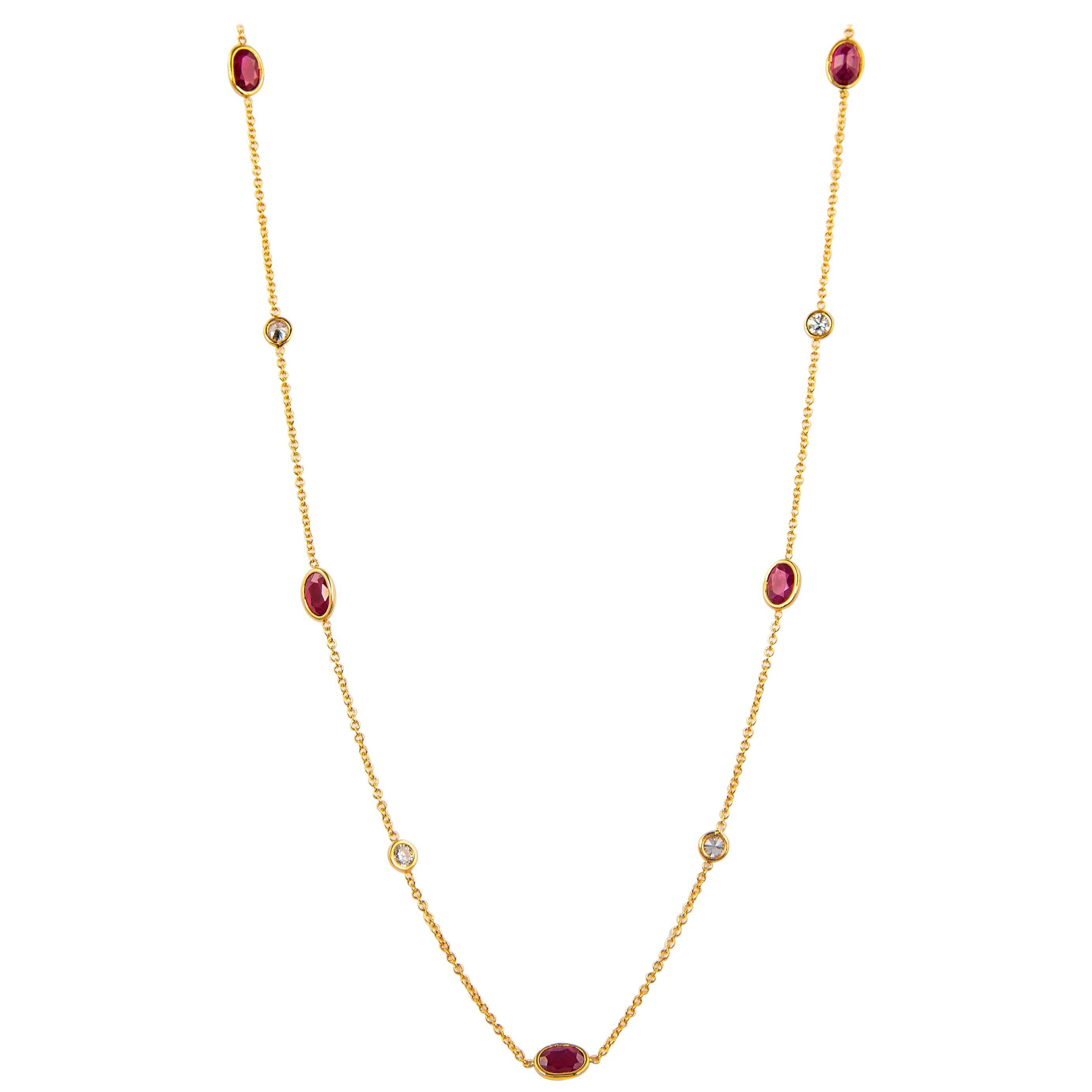Alexander Beverly Hills 7.15 Carat Diamonds and Ruby by the Yard 18k Yellow Gold For Sale