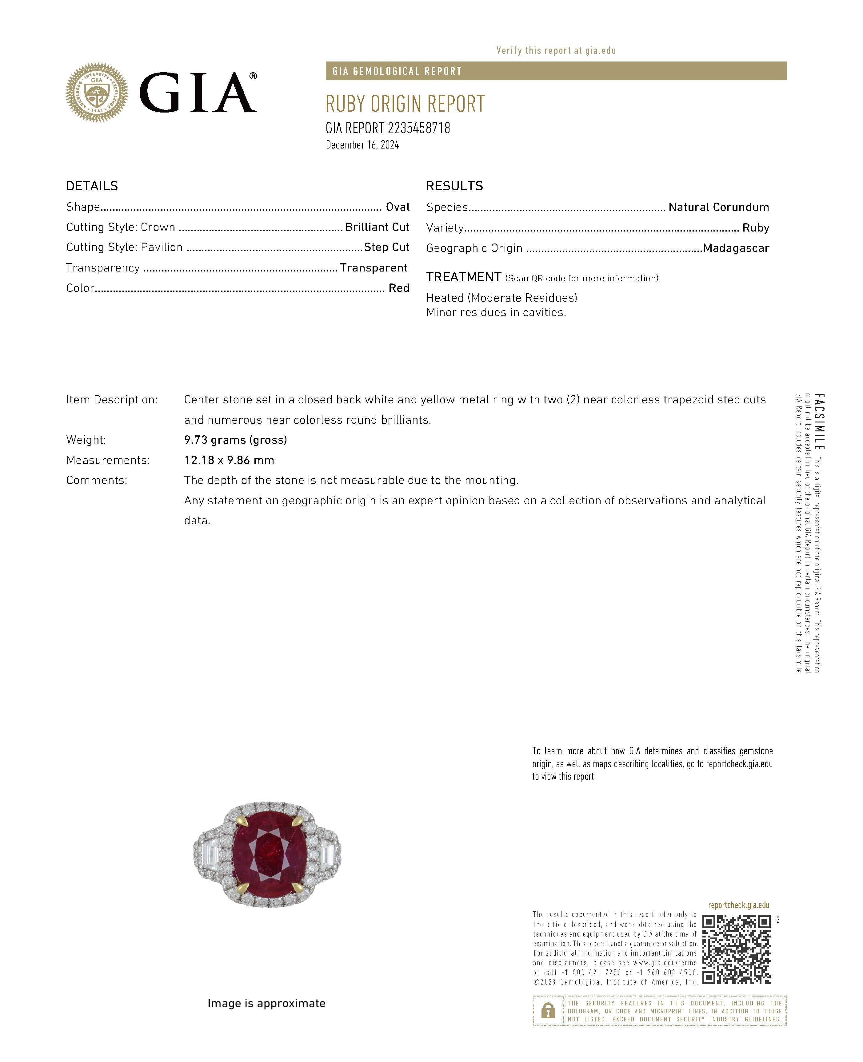 Contemporary Alexander Beverly Hills GIA 7.19ct Ruby & Diamond 3-Stone Halo Ring 18k For Sale