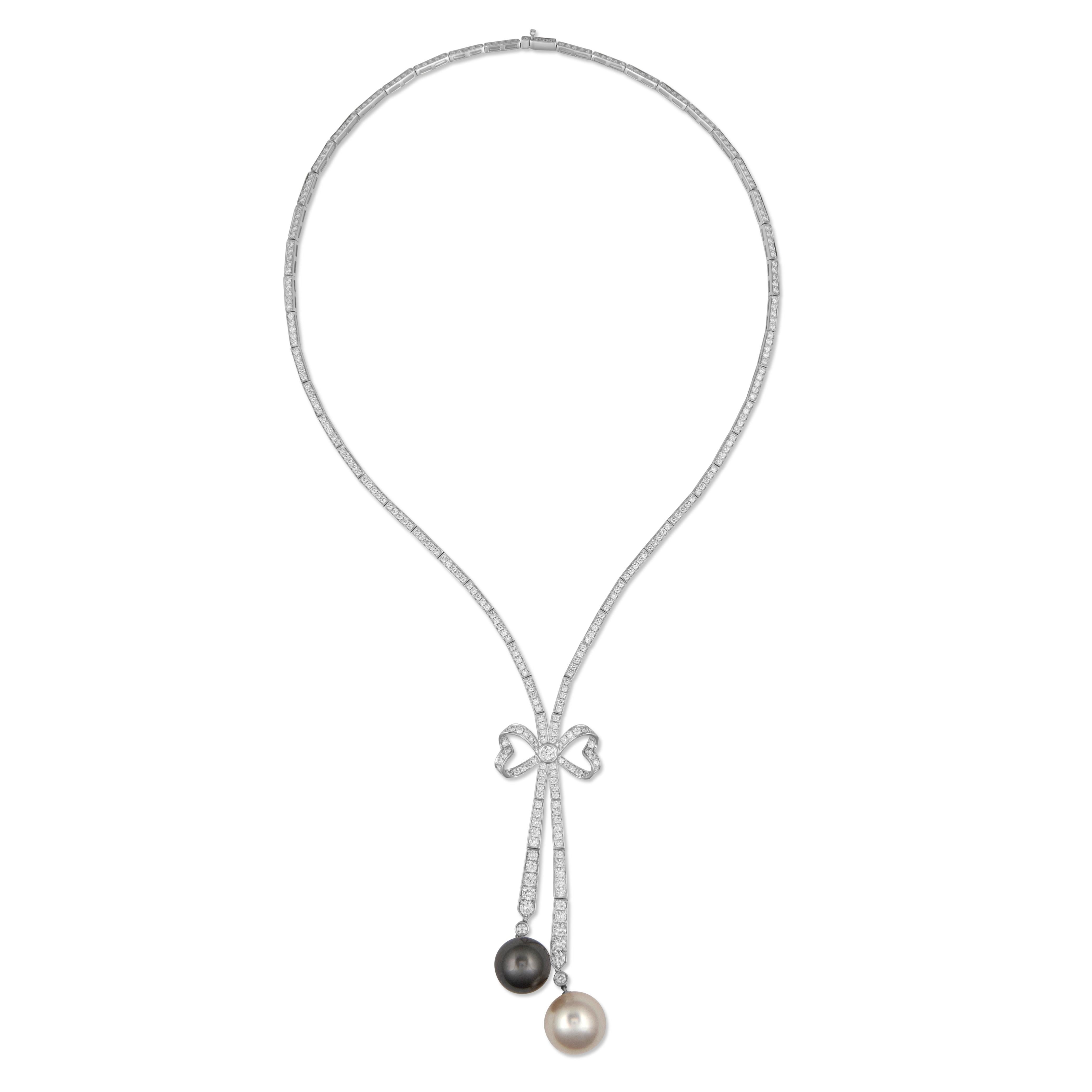Contemporary Alexander Beverly Hills 7.29ct Diamond & Pearl Drop Necklace 18k White Gold For Sale