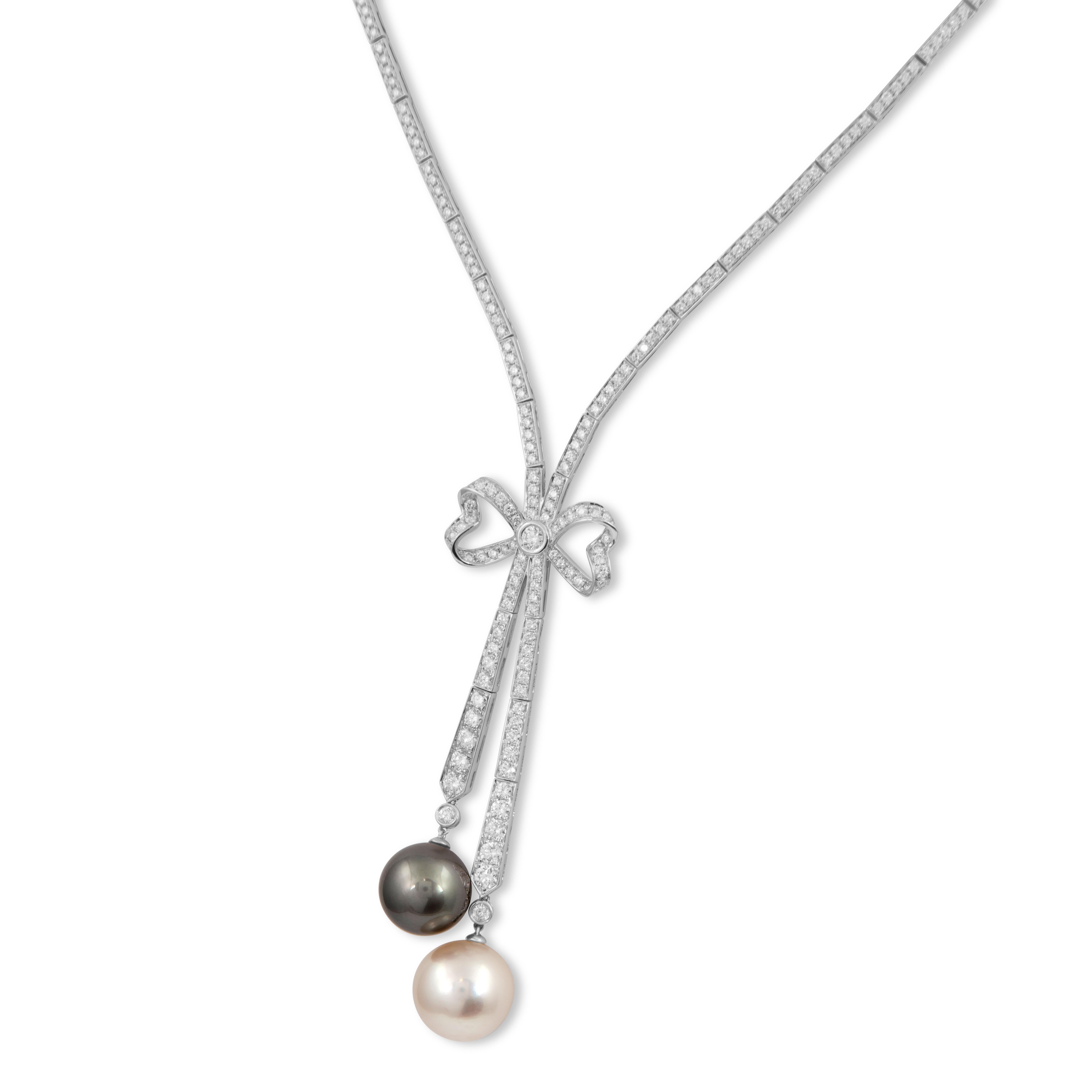 Round Cut Alexander Beverly Hills 7.29ct Diamond & Pearl Drop Necklace 18k White Gold For Sale