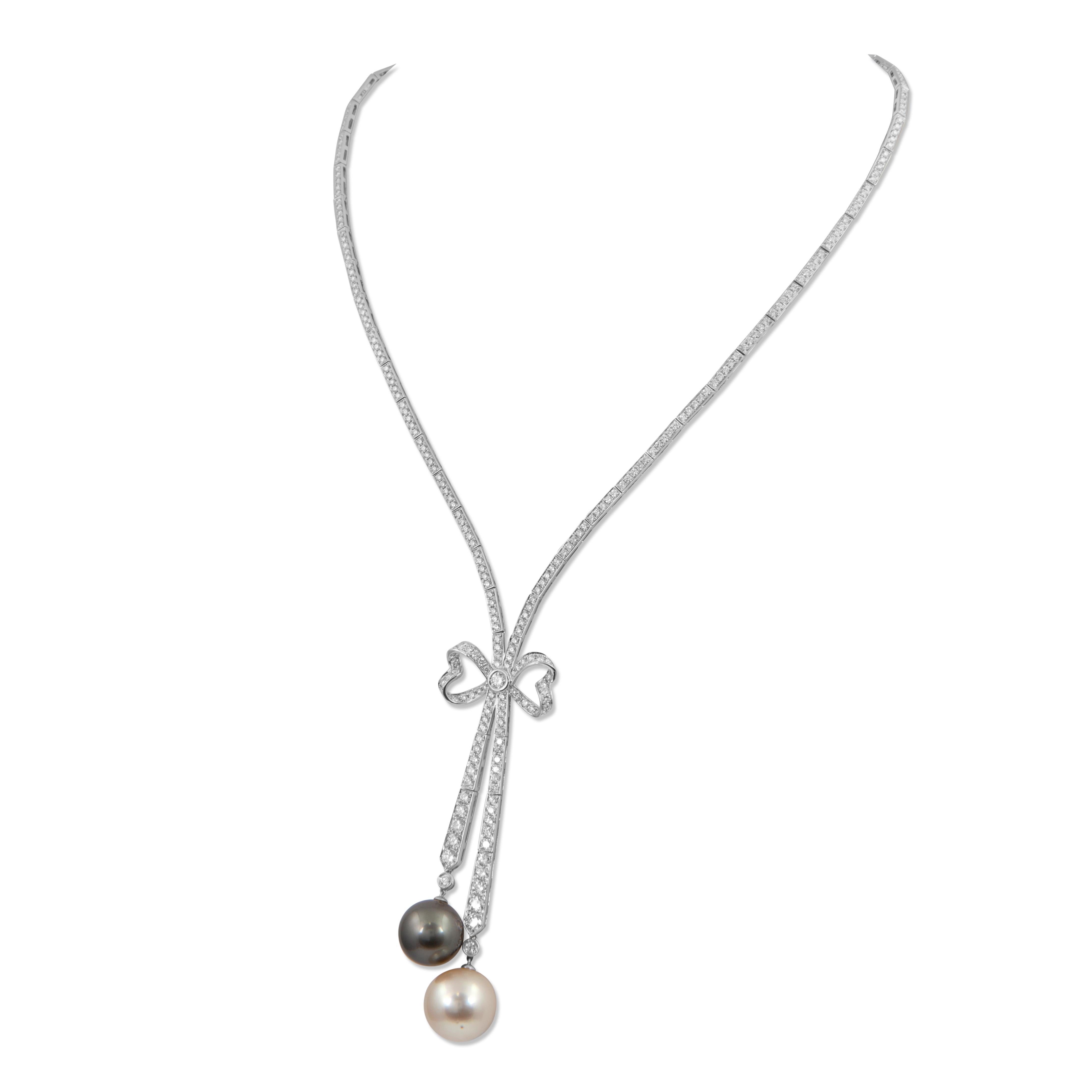 Alexander Beverly Hills 7.29ct Diamond & Pearl Drop Necklace 18k White Gold In New Condition For Sale In BEVERLY HILLS, CA