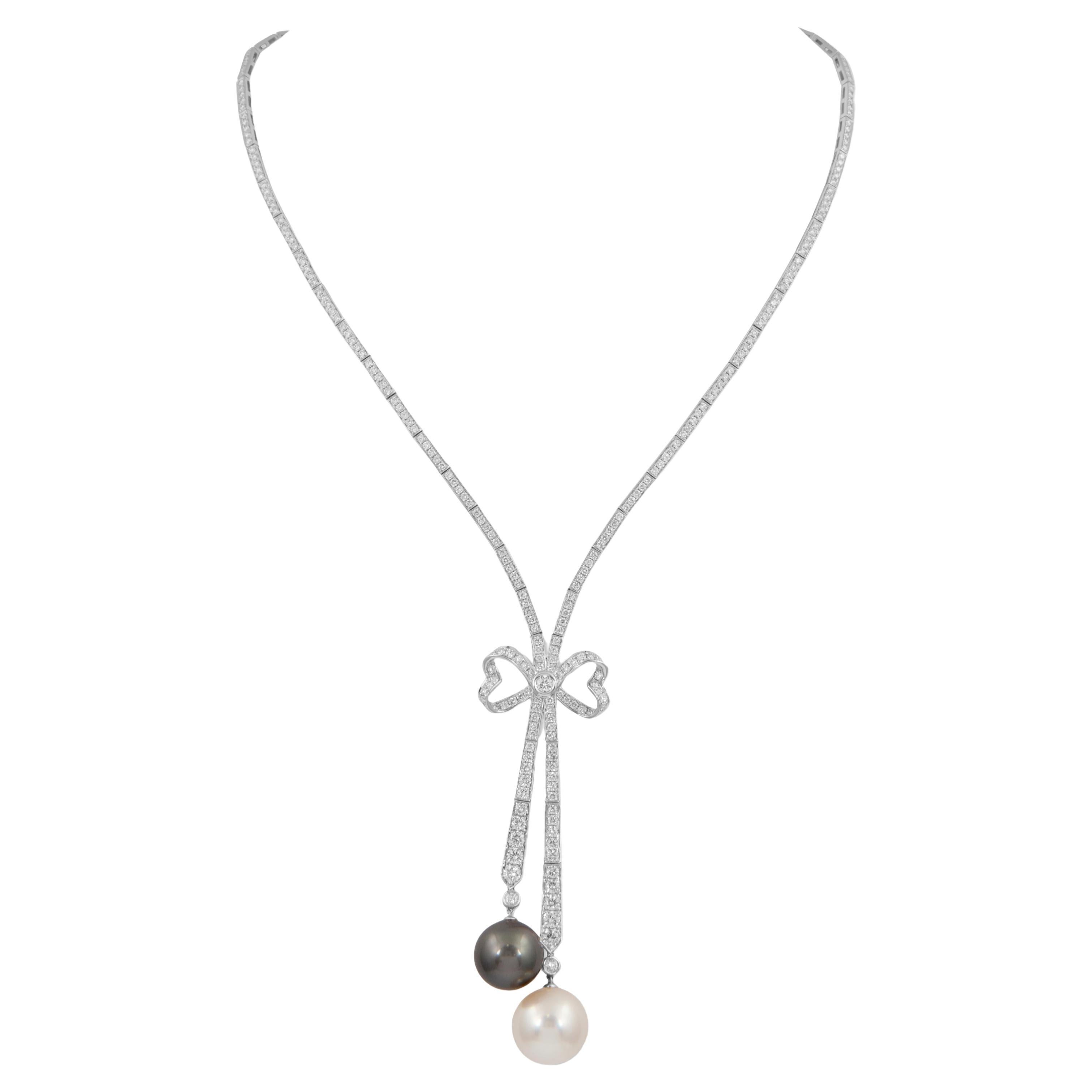 Alexander Beverly Hills 7.29ct Diamond & Pearl Drop Necklace 18k White Gold
