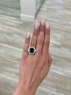 Alexander Beverly Hills GIA 7.57ct Emerald & Diamond 3-Stone Ring 18k White Gold