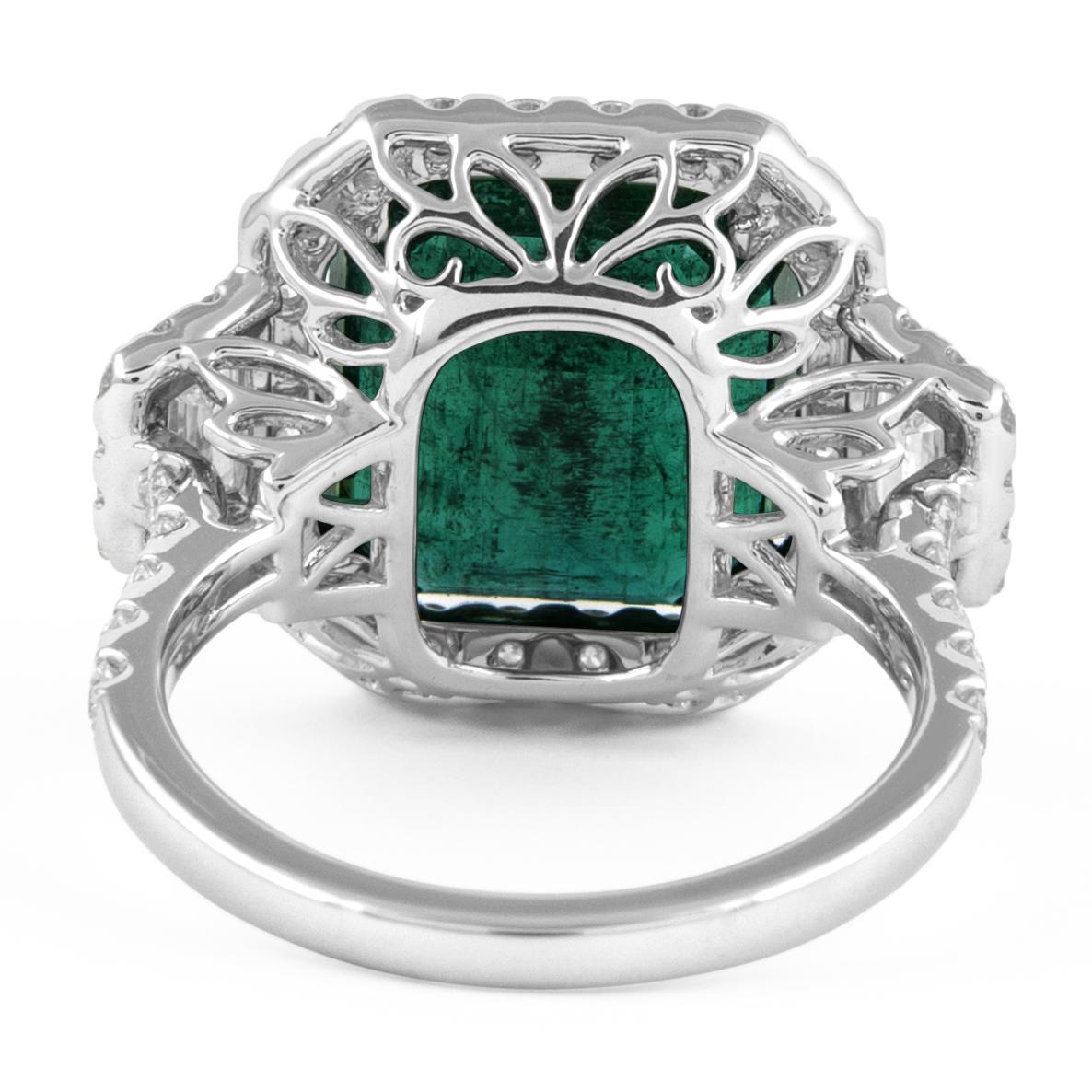 Women's Alexander Beverly Hills GIA 7.57ct Emerald & Diamond 3-Stone Ring 18k White Gold For Sale