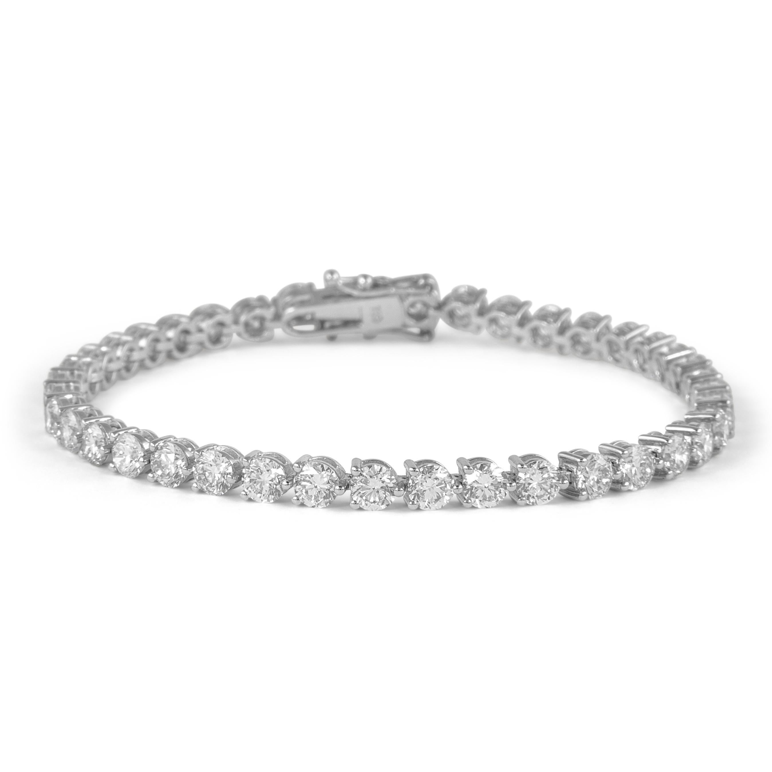 Round Cut Alexander Beverly Hills 7.79ct Diamond 3-Prong Tennis Bracelet 18k White Gold For Sale