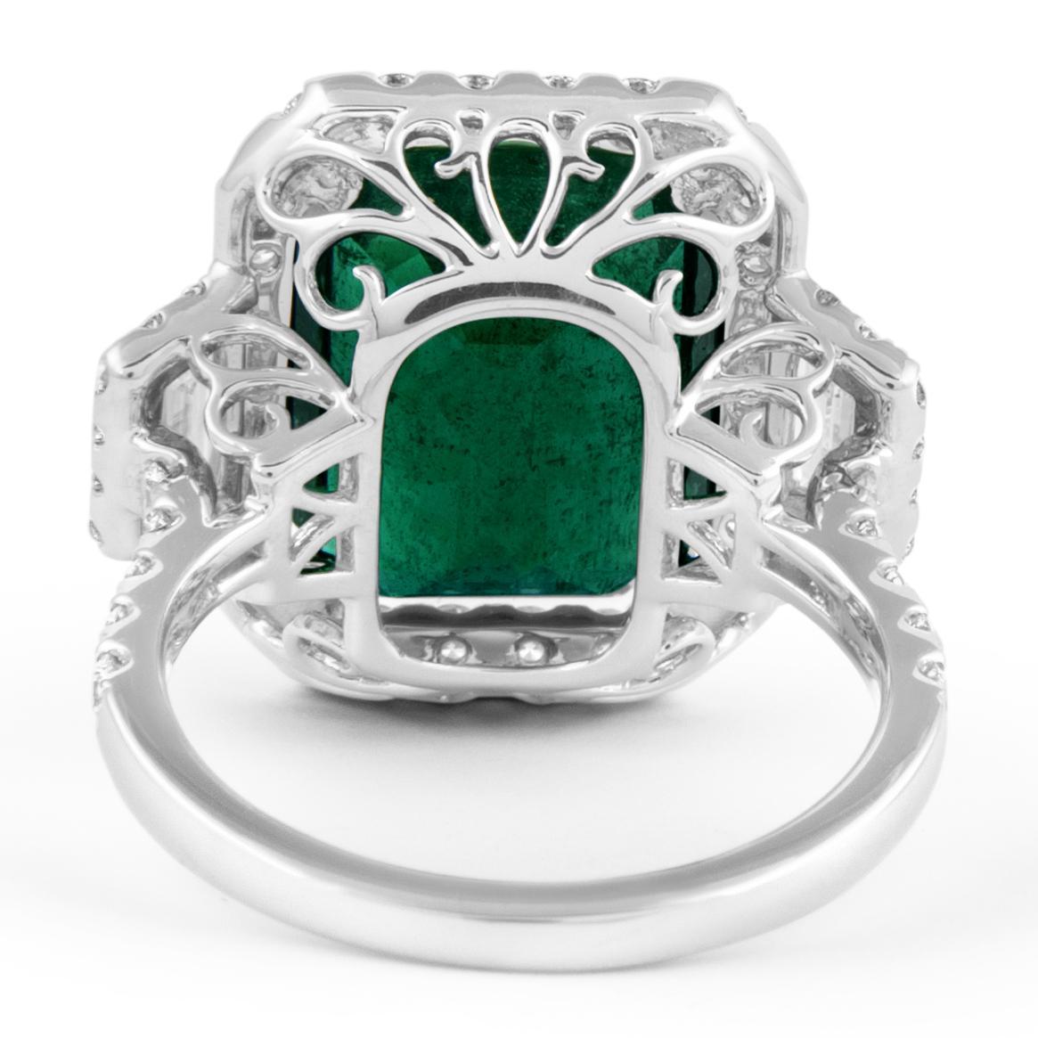 Women's Alexander Beverly Hills GIA 7.99ct Emerald & Diamond 3-Stone Ring 18k White Gold For Sale