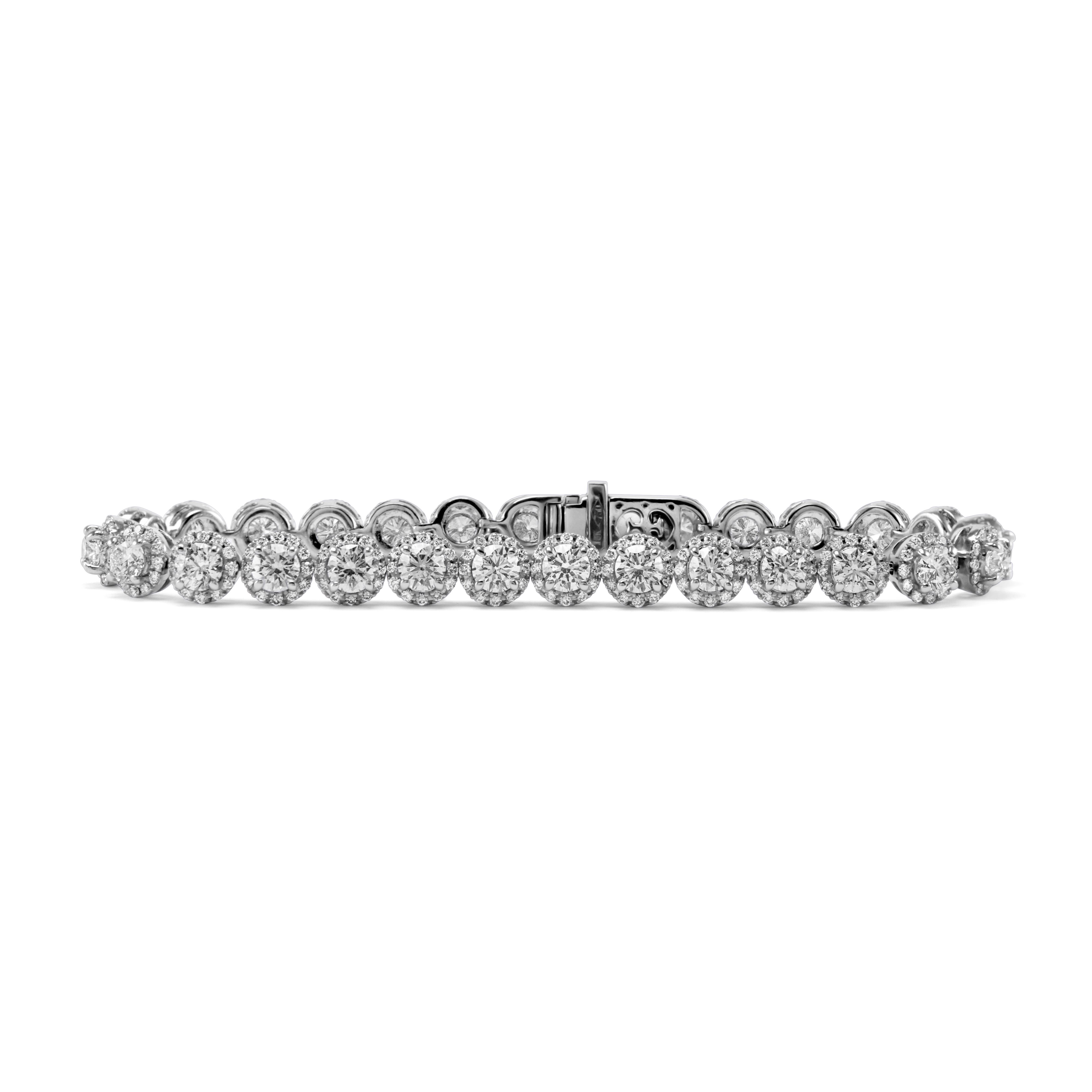 Alexander Beverly Hills 8,01ct Diamant Tennis Halo Halskette 18k Weißgold (Rundschliff) im Angebot