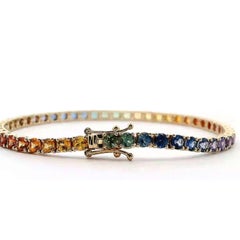 Alexander Beverly Hills 8.07ct Rainbow Sapphire Tennis Bracelet Yellow Gold