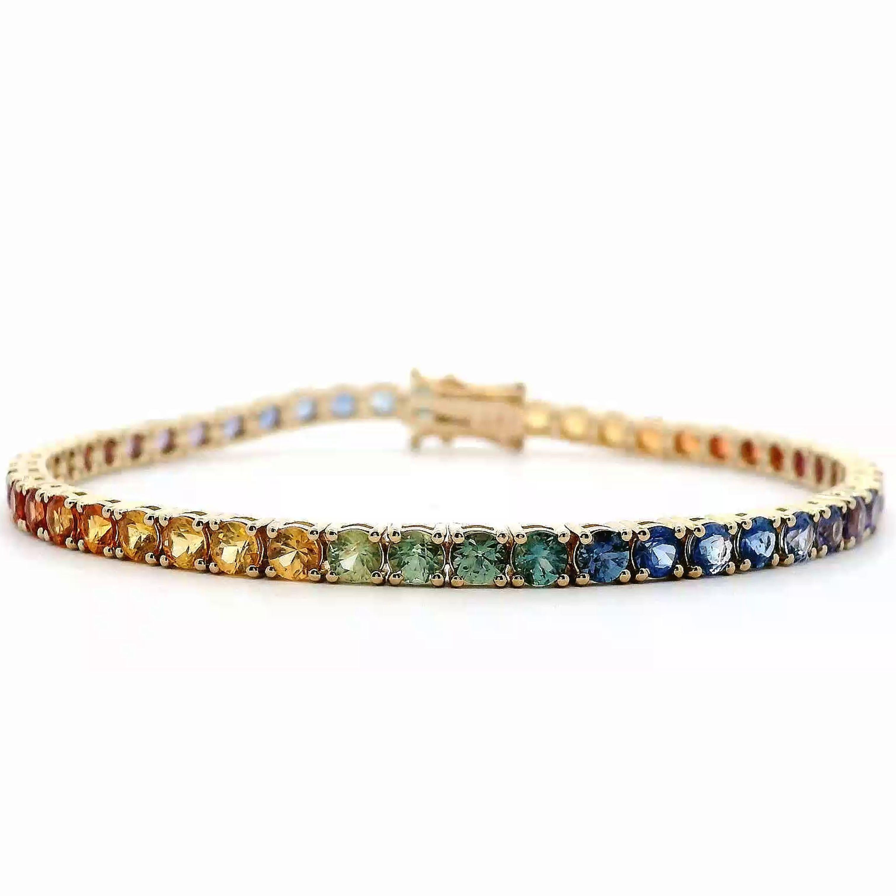 Contemporaneo Alexander Beverly Hills - Bracciale tennis con zaffiro arcobaleno da 8.07 carati - oro giallo in vendita