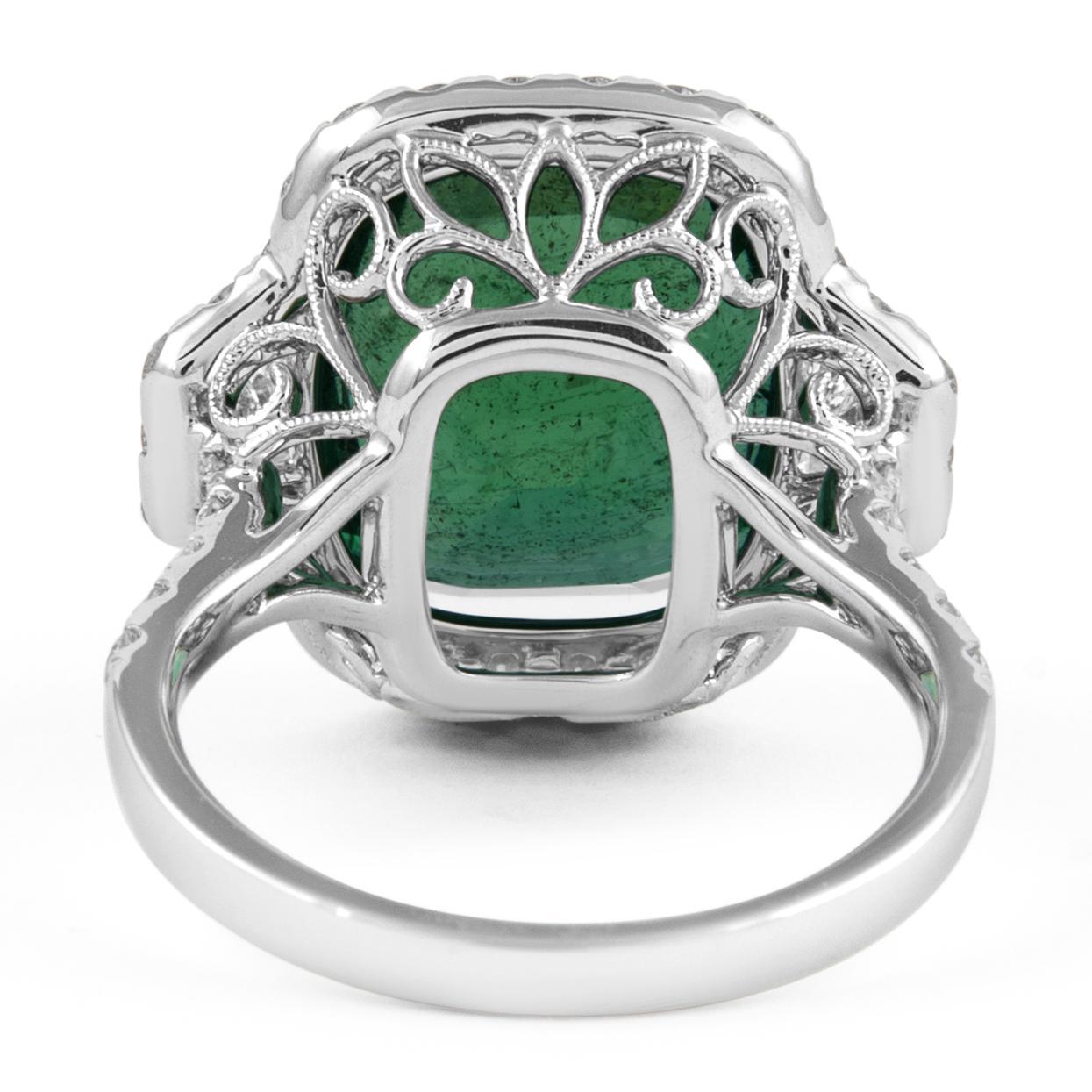 Alexander Beverly Hills GIA 8,58 Karat Smaragd & Diamant 3-Stein-Ring 18k Weißgold im Zustand „Neu“ im Angebot in BEVERLY HILLS, CA