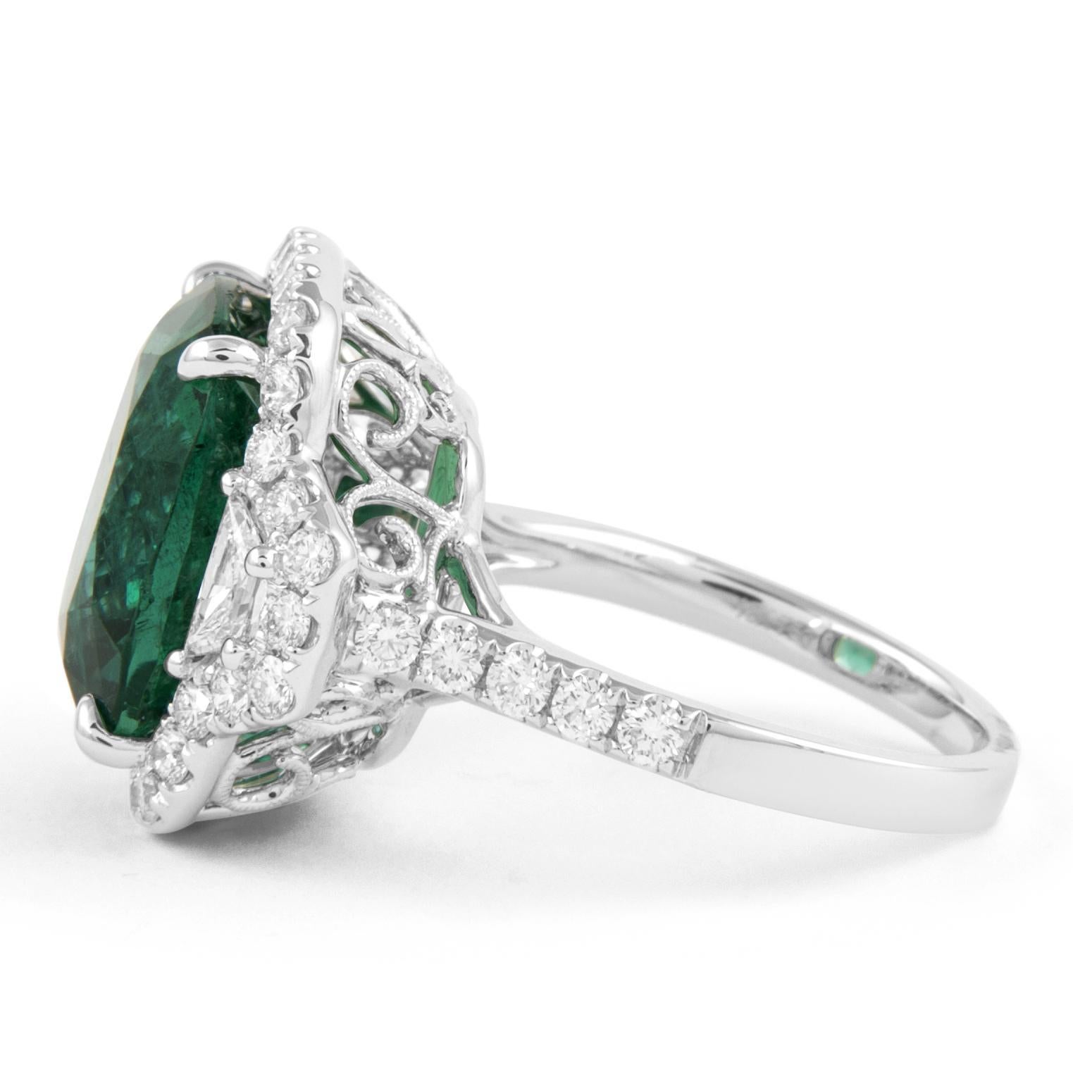 Alexander Beverly Hills GIA 8,58 Karat Smaragd & Diamant 3-Stein-Ring 18k Weißgold Damen im Angebot