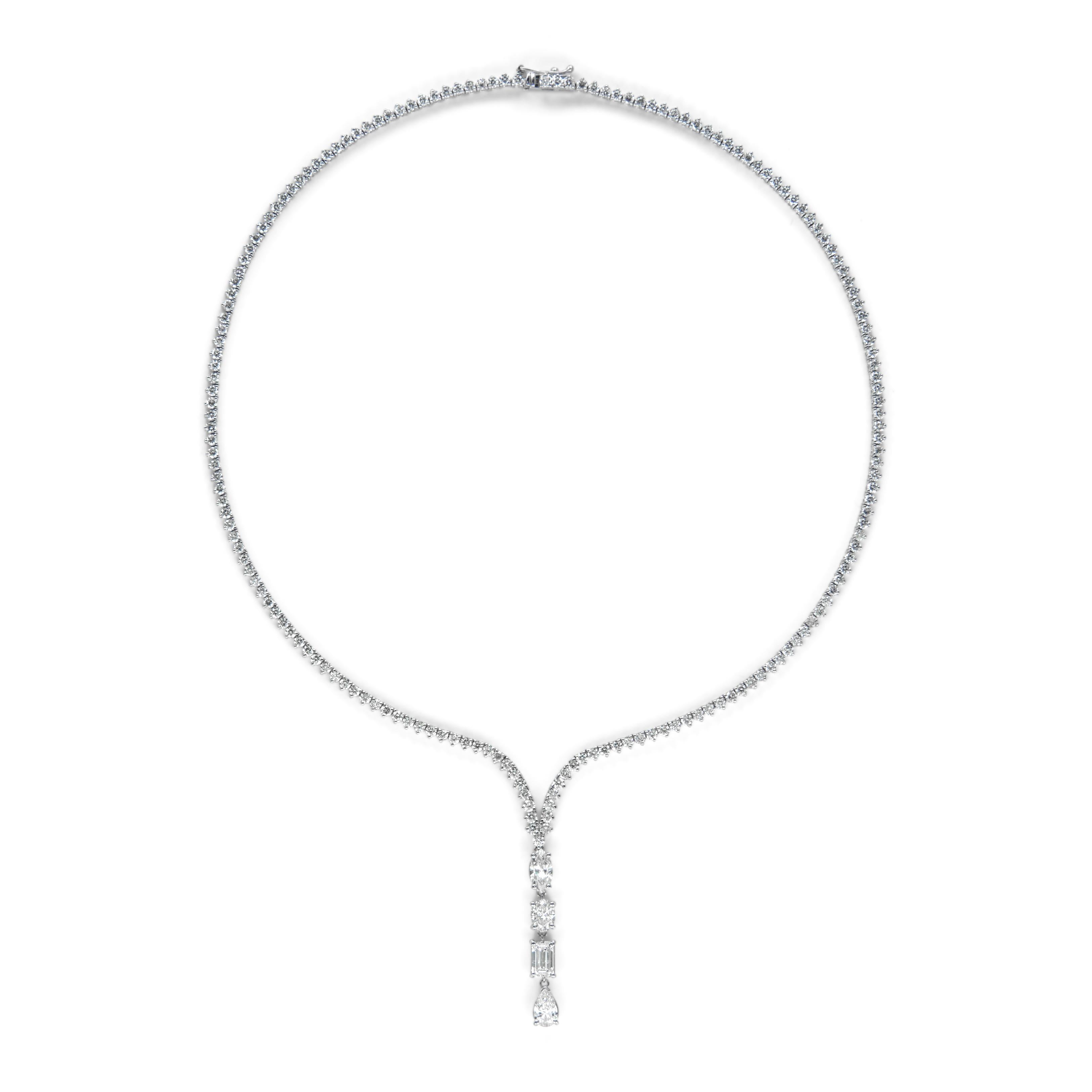 Contemporaneo Alexander Beverly Hills - Collana tennis con diamanti a goccia da 8,64 carati in oro bianco 18 carati in vendita