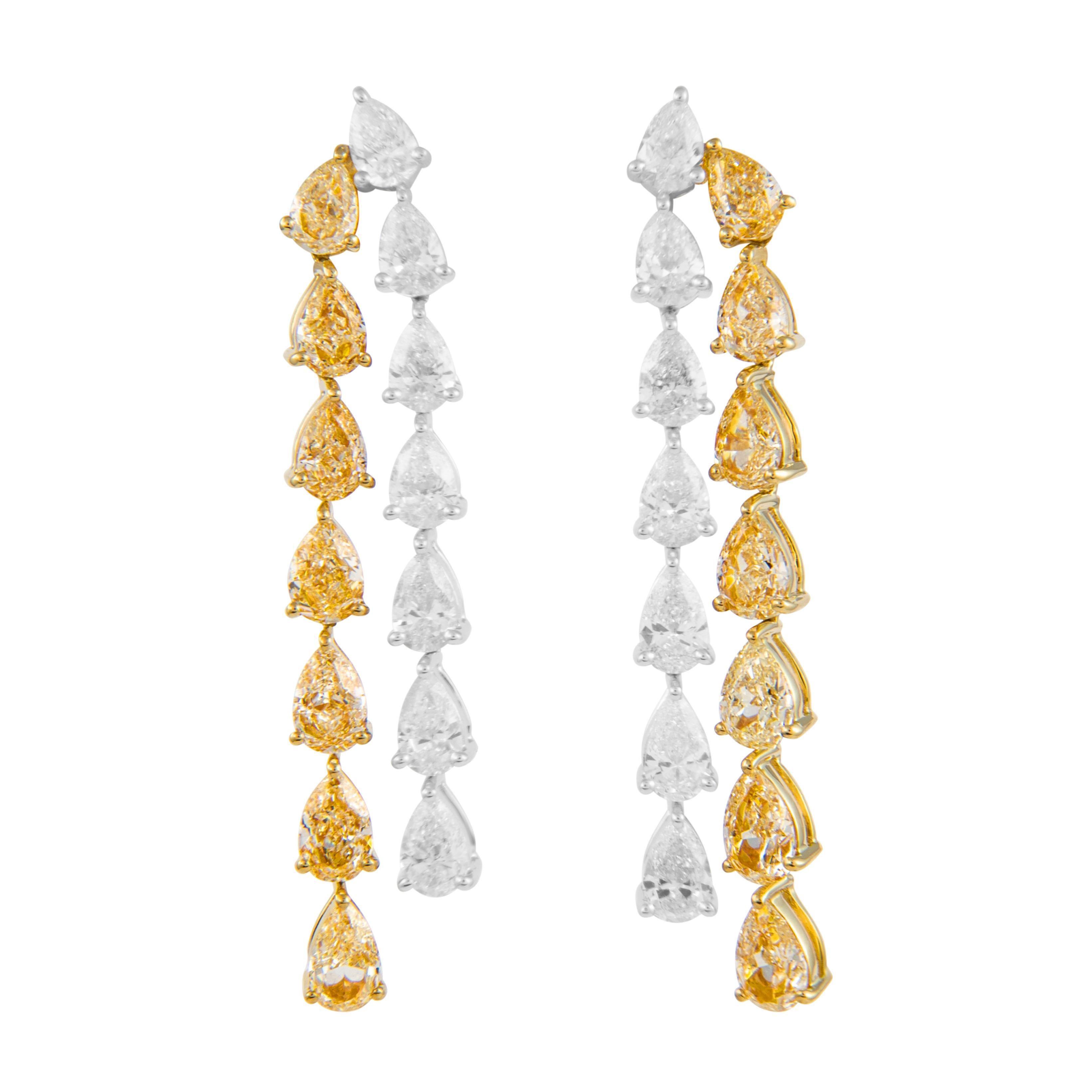 Contemporary Alexander Beverly Hills 8.66ct Fancy Yellow & White Diamond Drop Earrings 18k For Sale