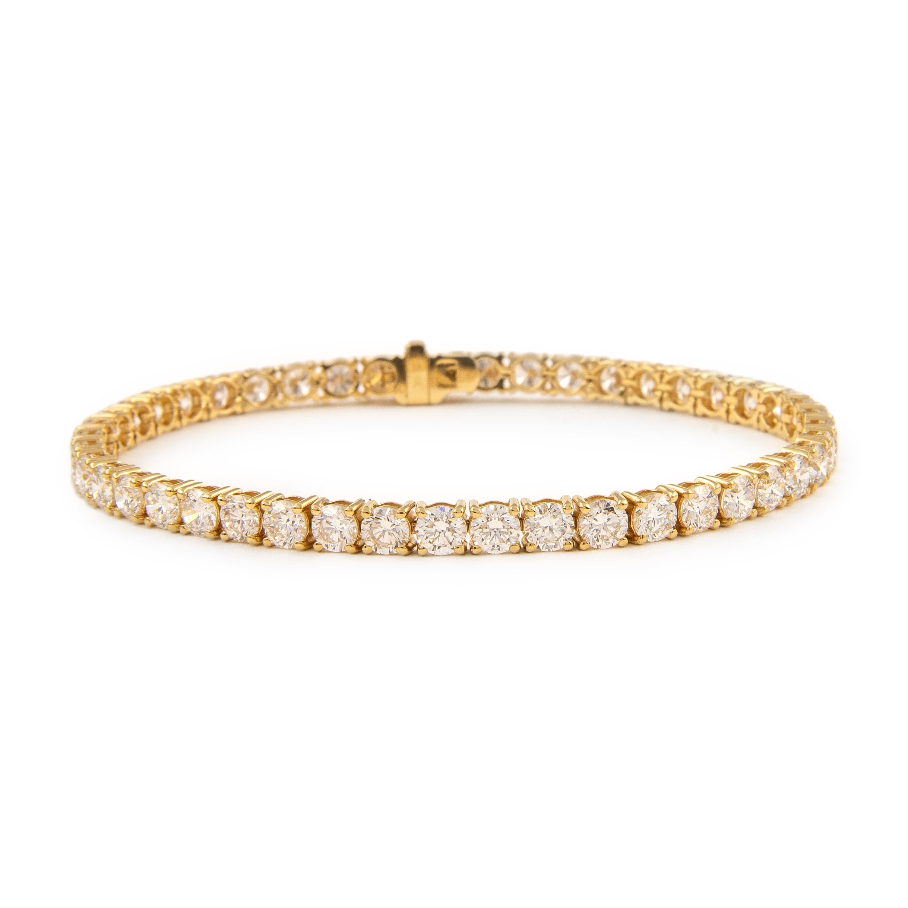 Round Cut Alexander Beverly Hills 8.81ct Diamond Tennis Bracelet 18k Yellow Gold For Sale