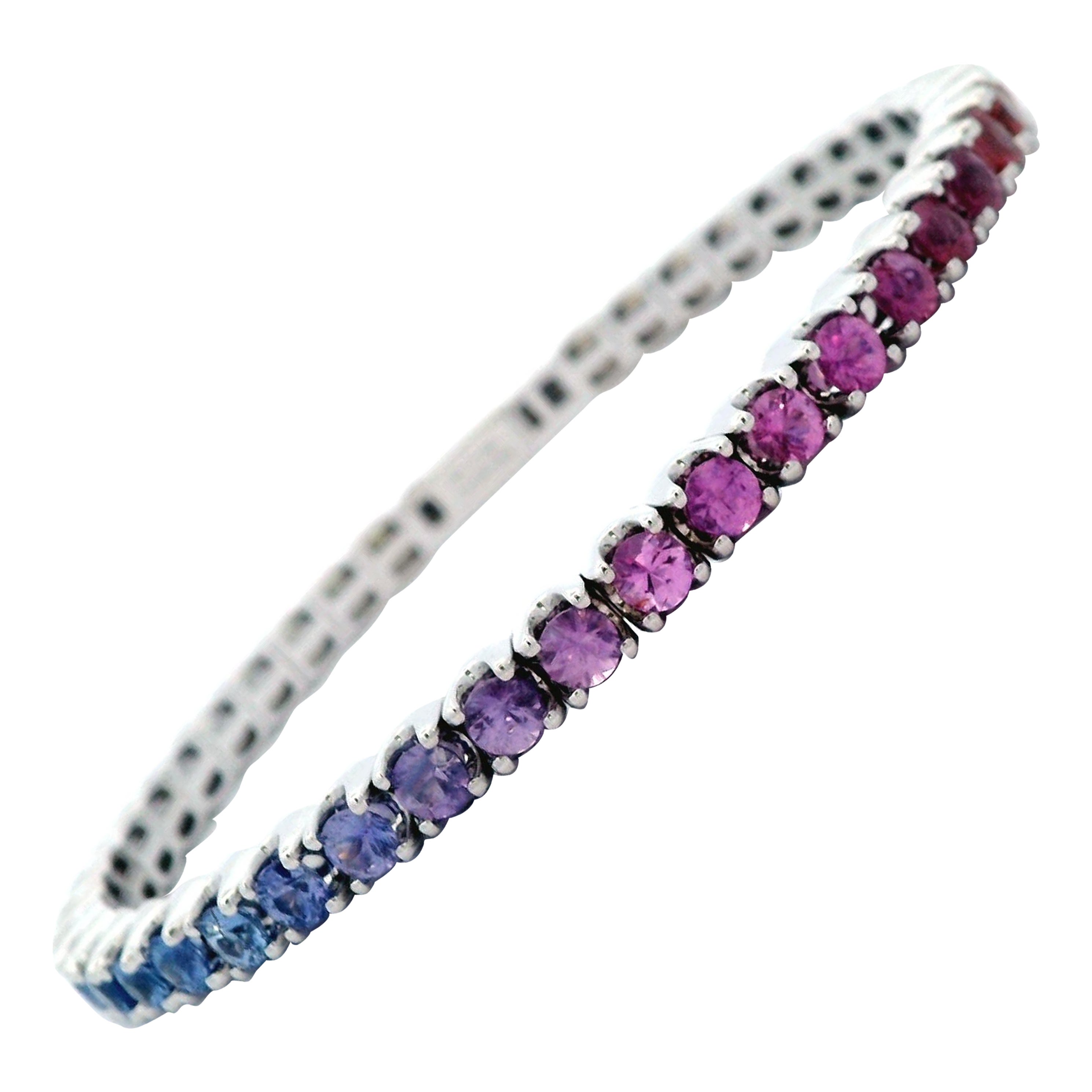 Flexibles Tennisarmband aus Weißgold von Alexander Beverly Hills mit 8,96 Karat Regenbogen-Saphir