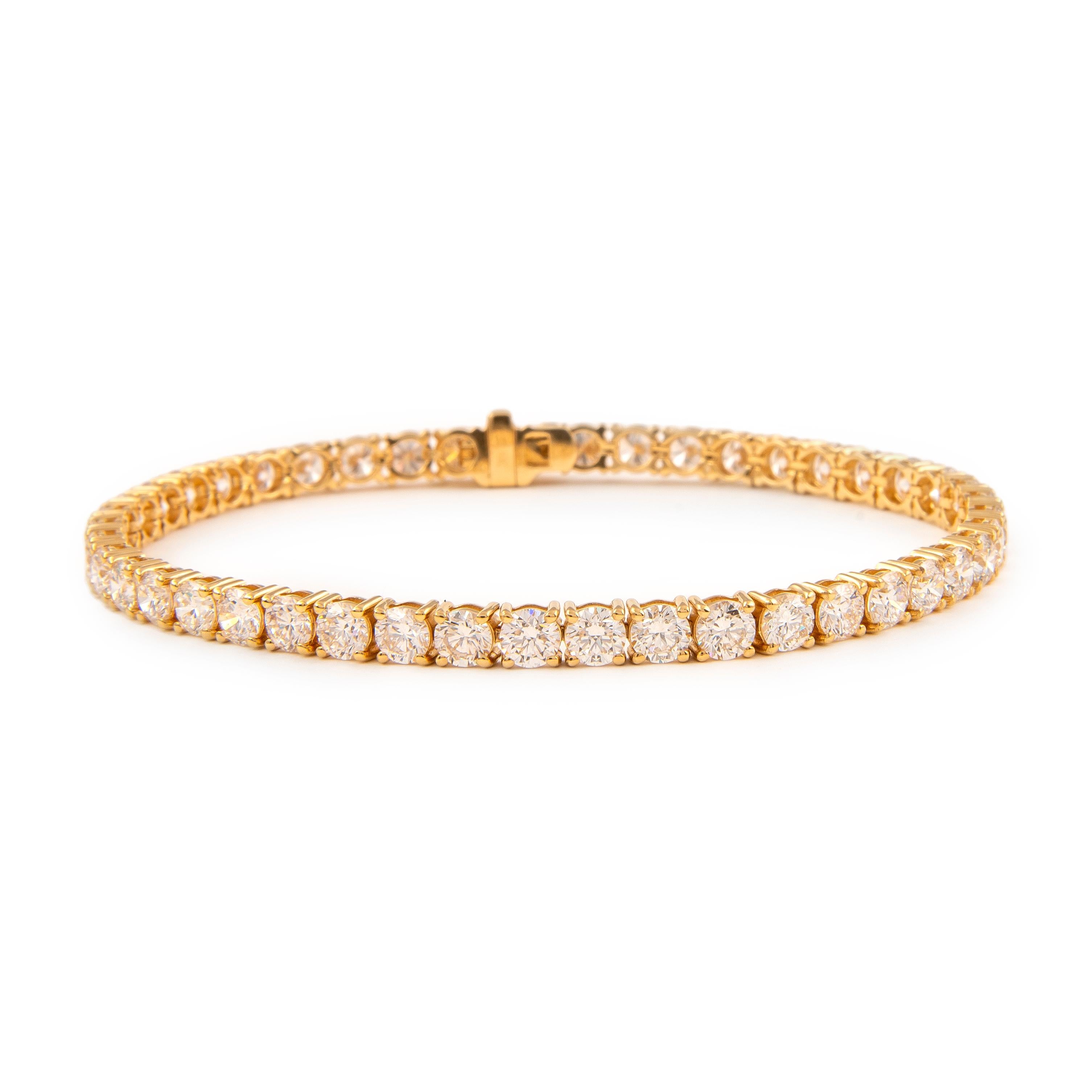 Taille ronde Alexander Beverly Hills Bracelet tennis en or jaune 18 carats avec diamants 9,06 carats en vente
