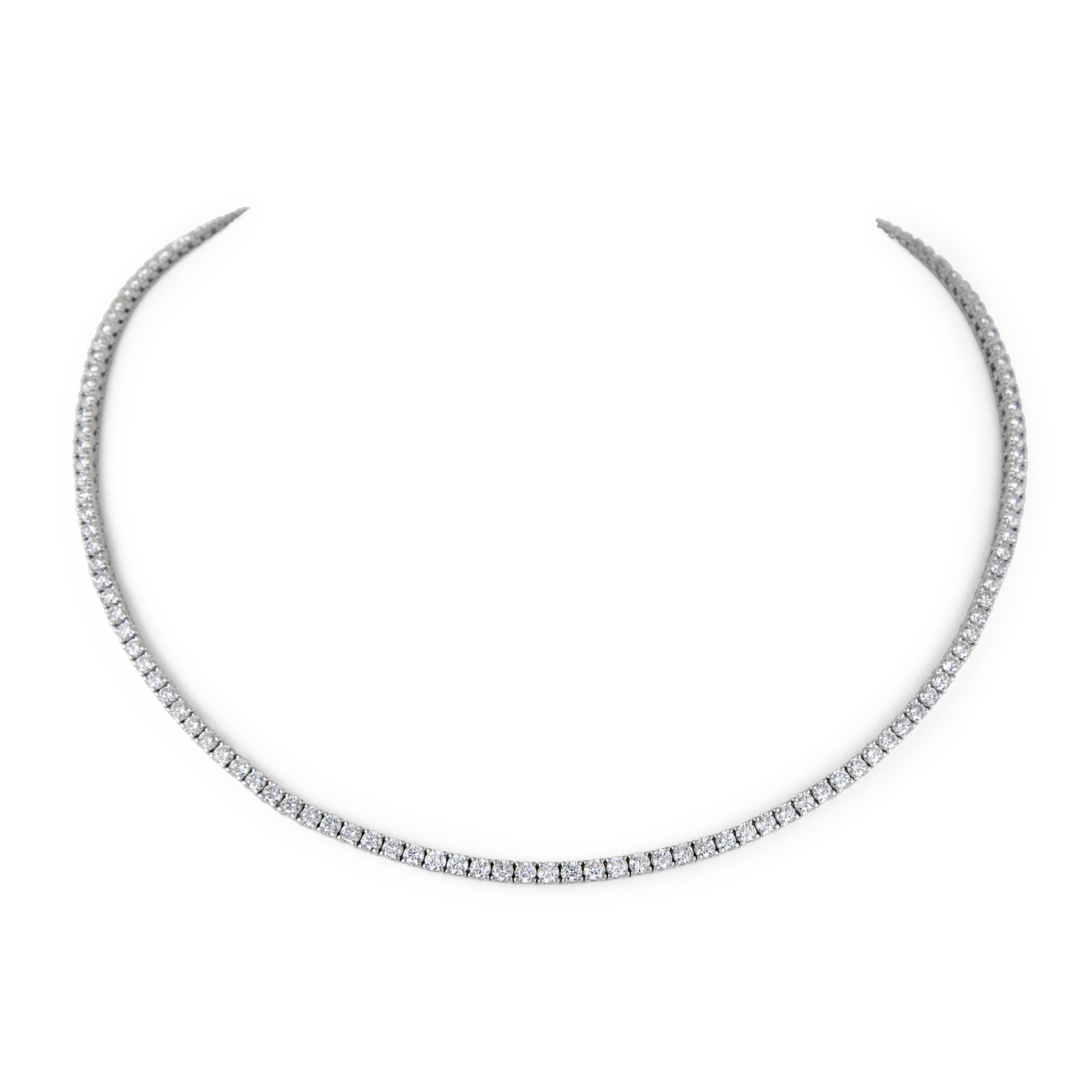Round Cut Alexander Beverly Hills 9.09ct Diamond Tennis Necklace 18k White Gold 16.5in For Sale