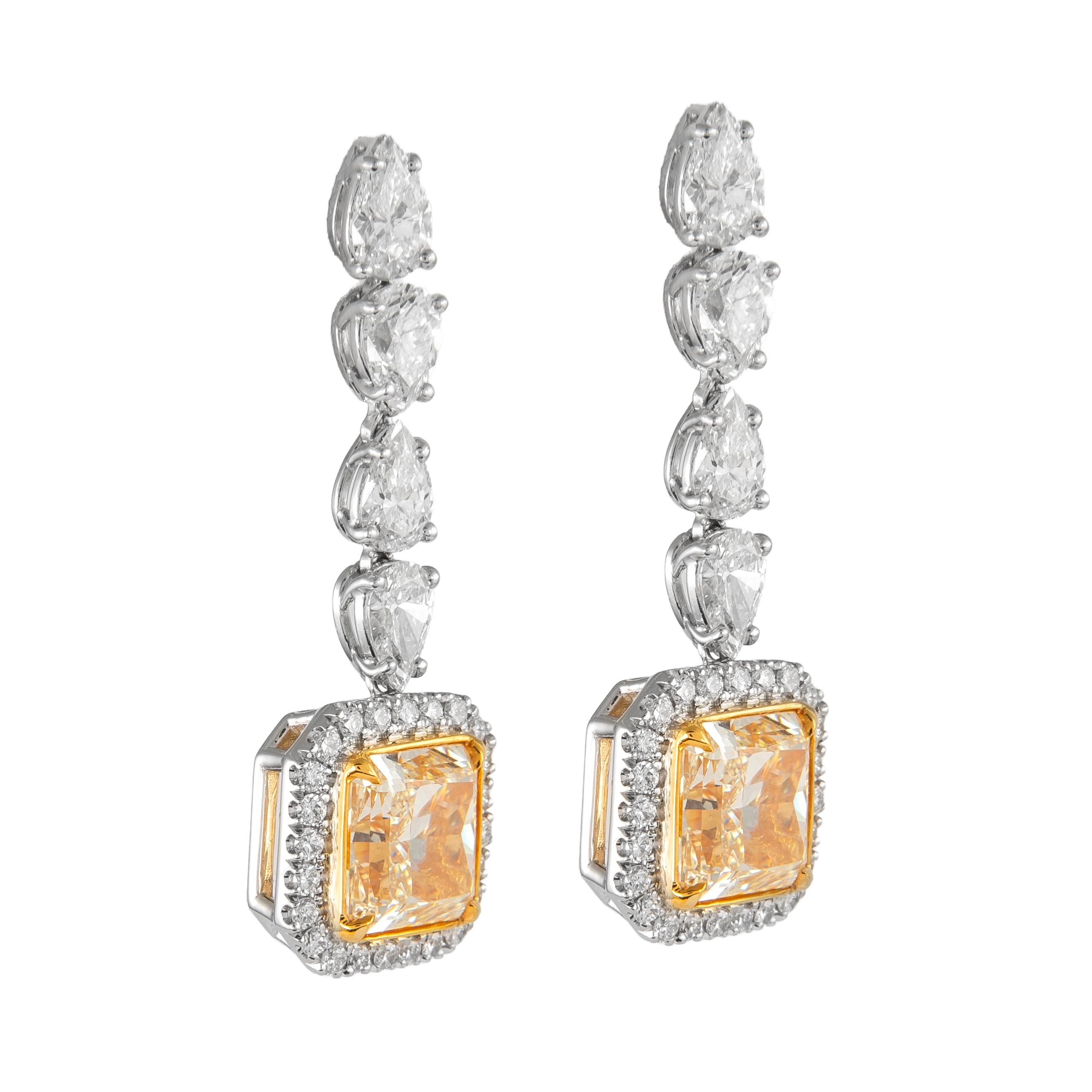Contemporary Alexander Beverly Hills 9.20ctt Fancy Yellow Diamond Drop Earrings Platinum 18k For Sale