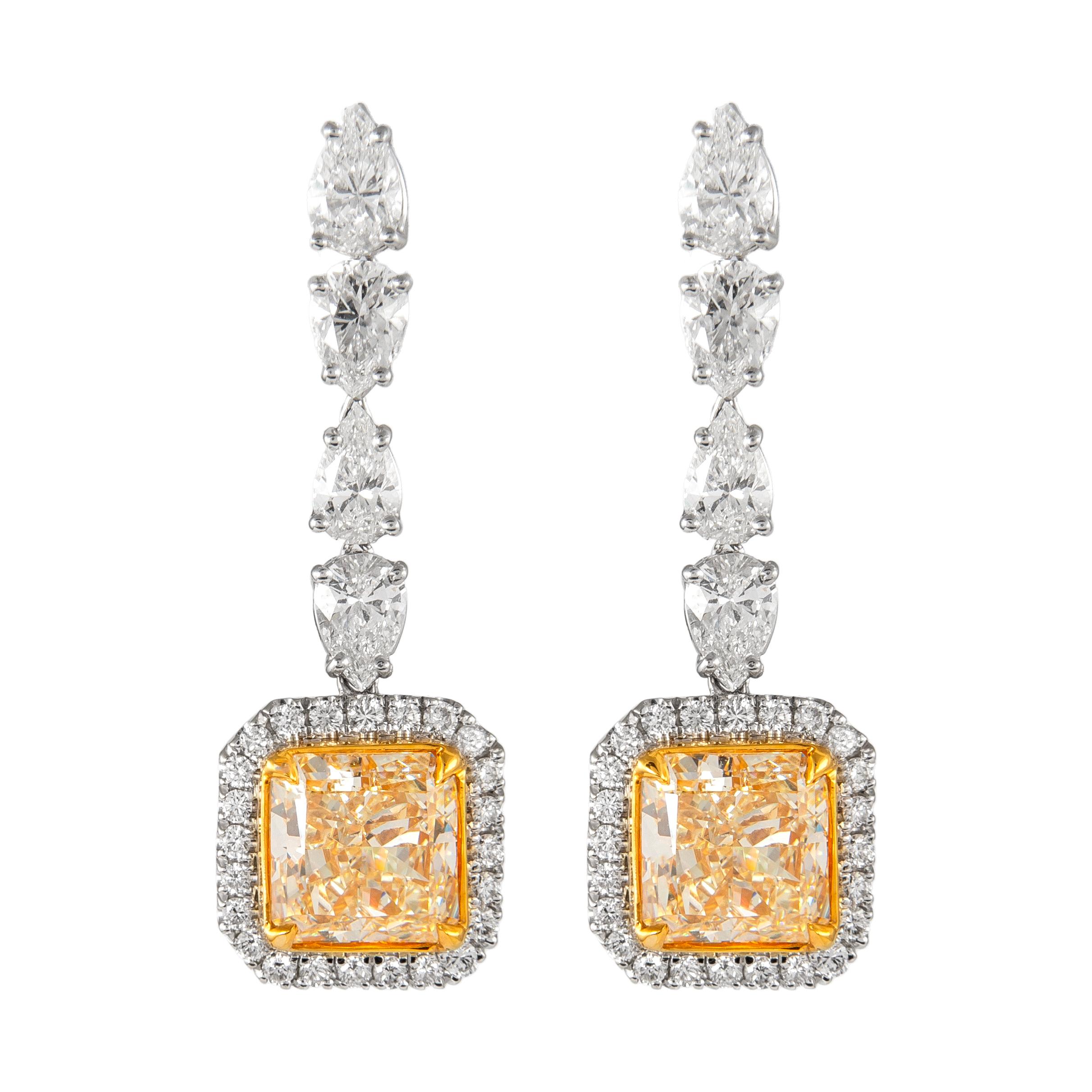 Alexander Beverly Hills 9.20ctt Fancy Yellow Diamond Drop Earrings Platinum 18k