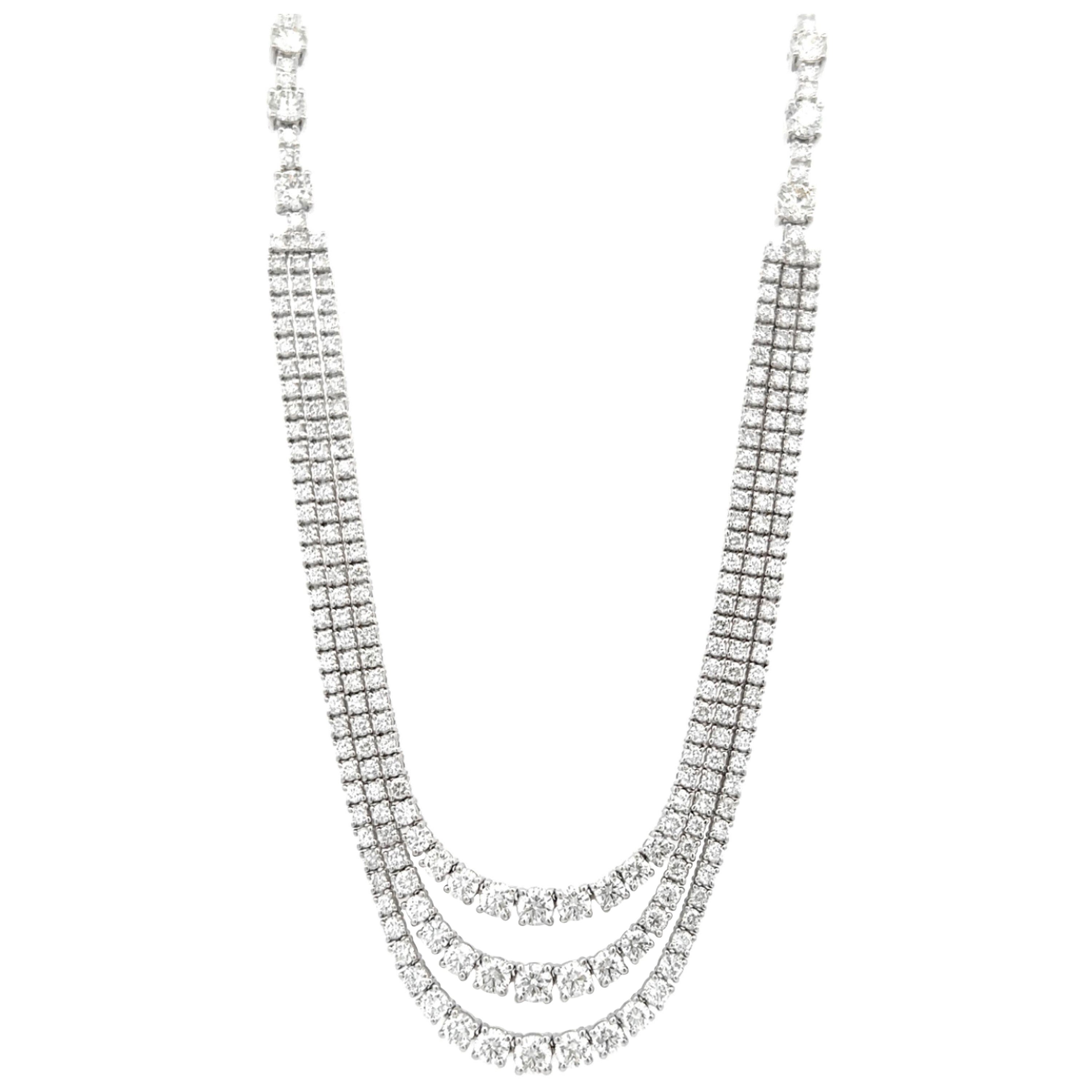 Alexander Beverly Hills 9.21ct Three Row Diamond Tennis Necklace 18k White Gold