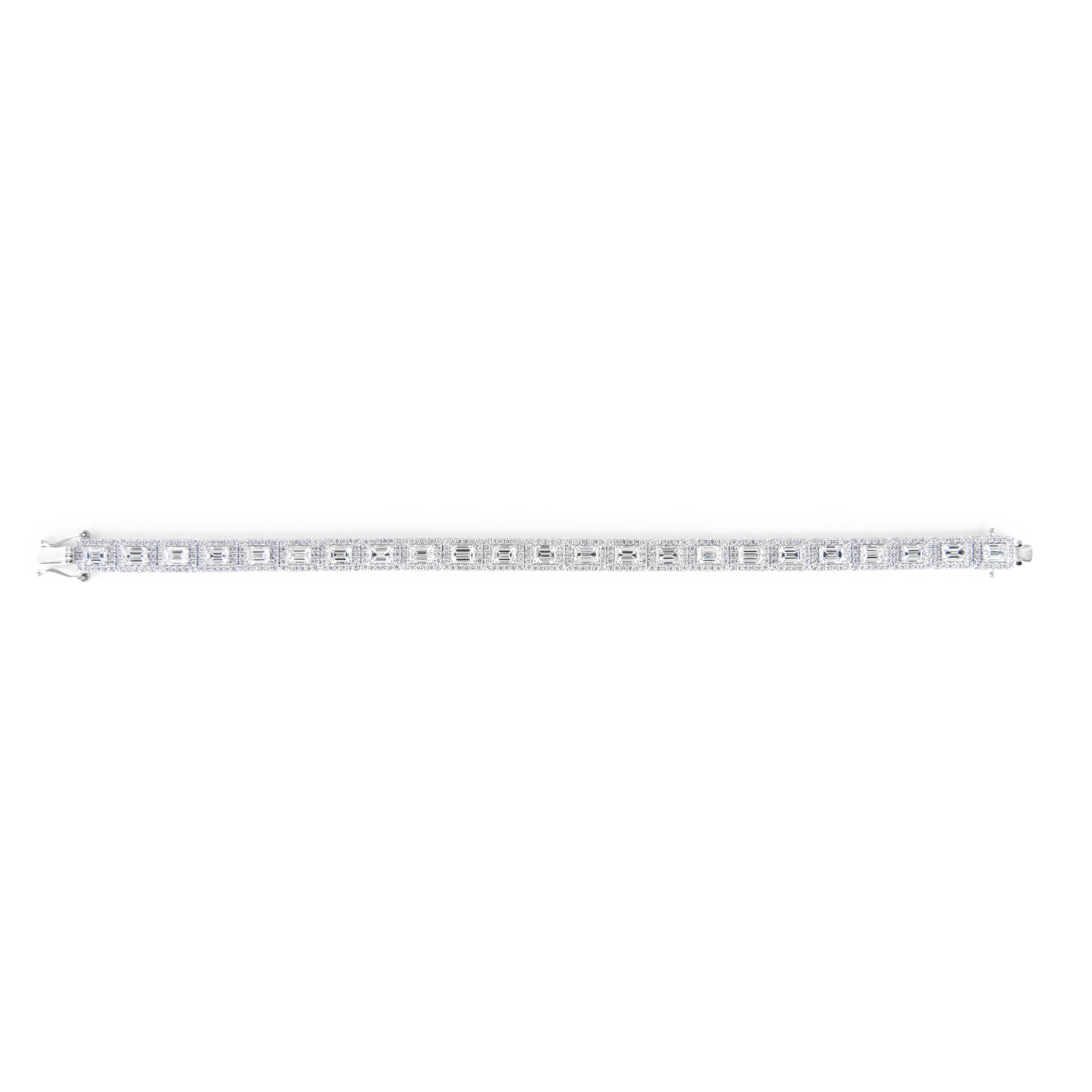 Contemporain Alexander Beverly Hills Bracelet tennis en or 18 carats avec diamants taille émeraude 9,49 carats en vente