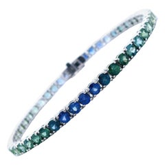 Alexander Beverly Hills 9.52ct Blended Blue Green Sapphire Tennis Bracelet 18k