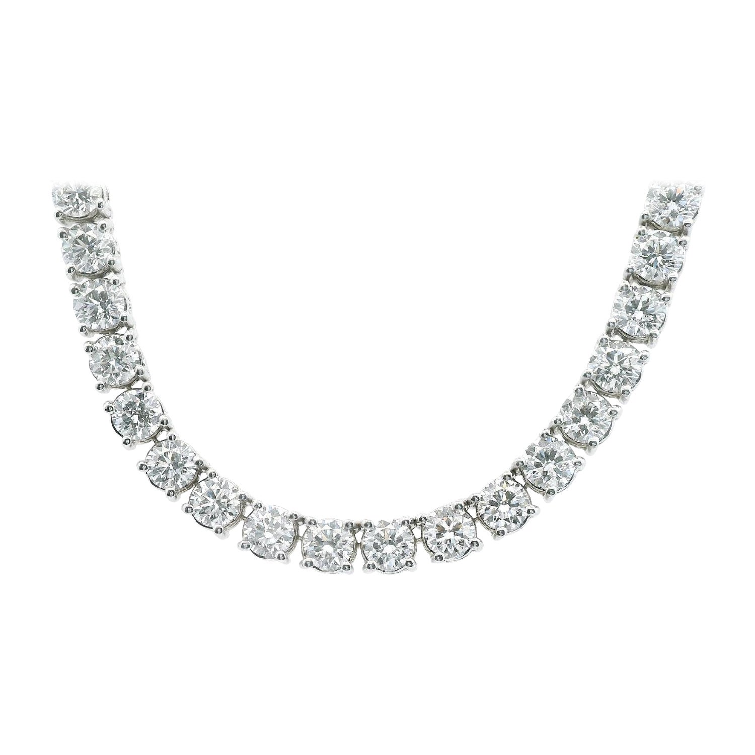 Alexander Beverly Hills All GIA 32.73ct D-F VVS Diamond Tennis Necklace 18k 18in For Sale
