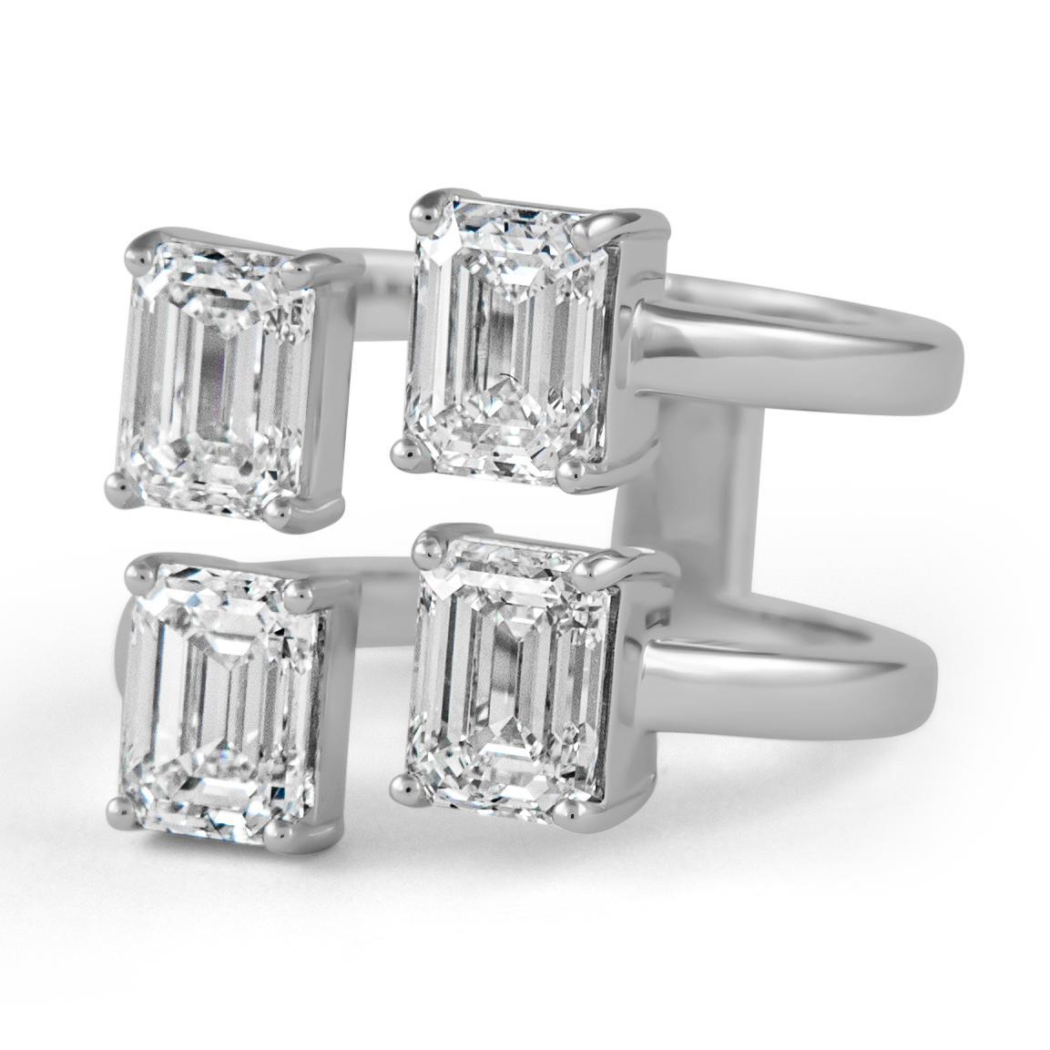 Taille émeraude Alexander Beverly Hills, bague 18 carats avec diamants flottants taille émeraude 4,02 carats certifiés GIA en vente