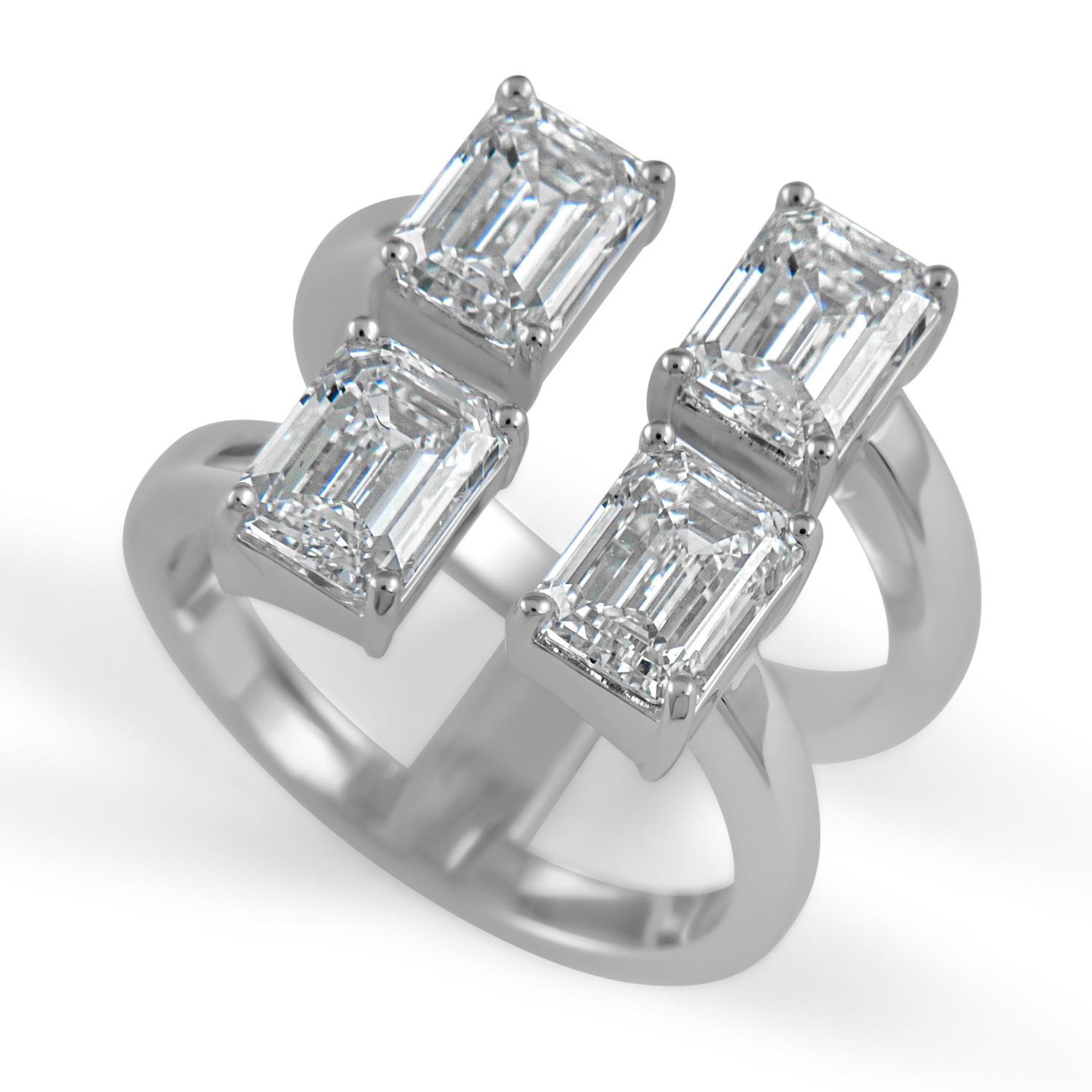 Alexander Beverly Hills, bague 18 carats avec diamants flottants taille émeraude 4,02 carats certifiés GIA en vente 1