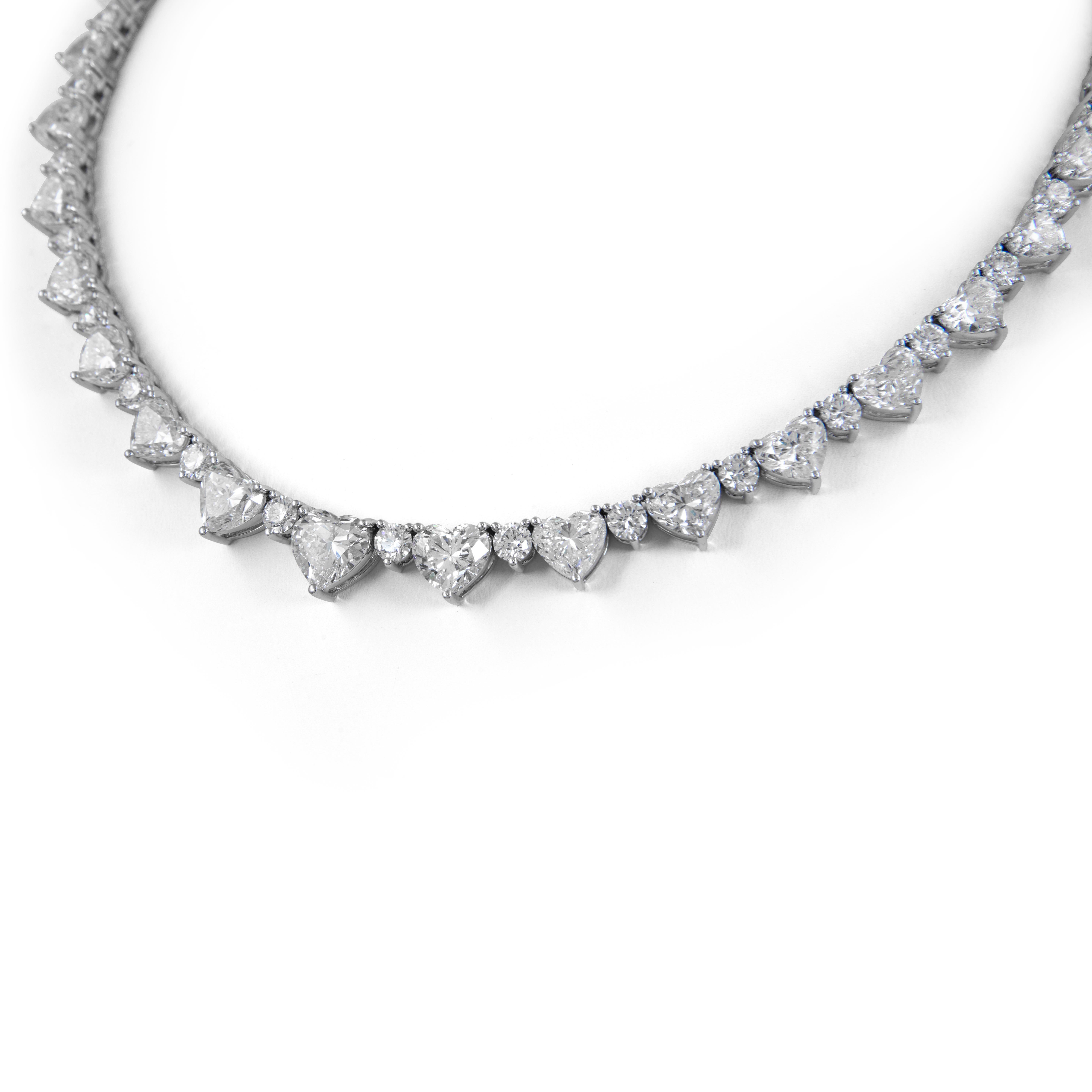 Contemporary Alexander Beverly Hills All GIA 50.66ct Heart Diamond Tennis Necklace 18k For Sale