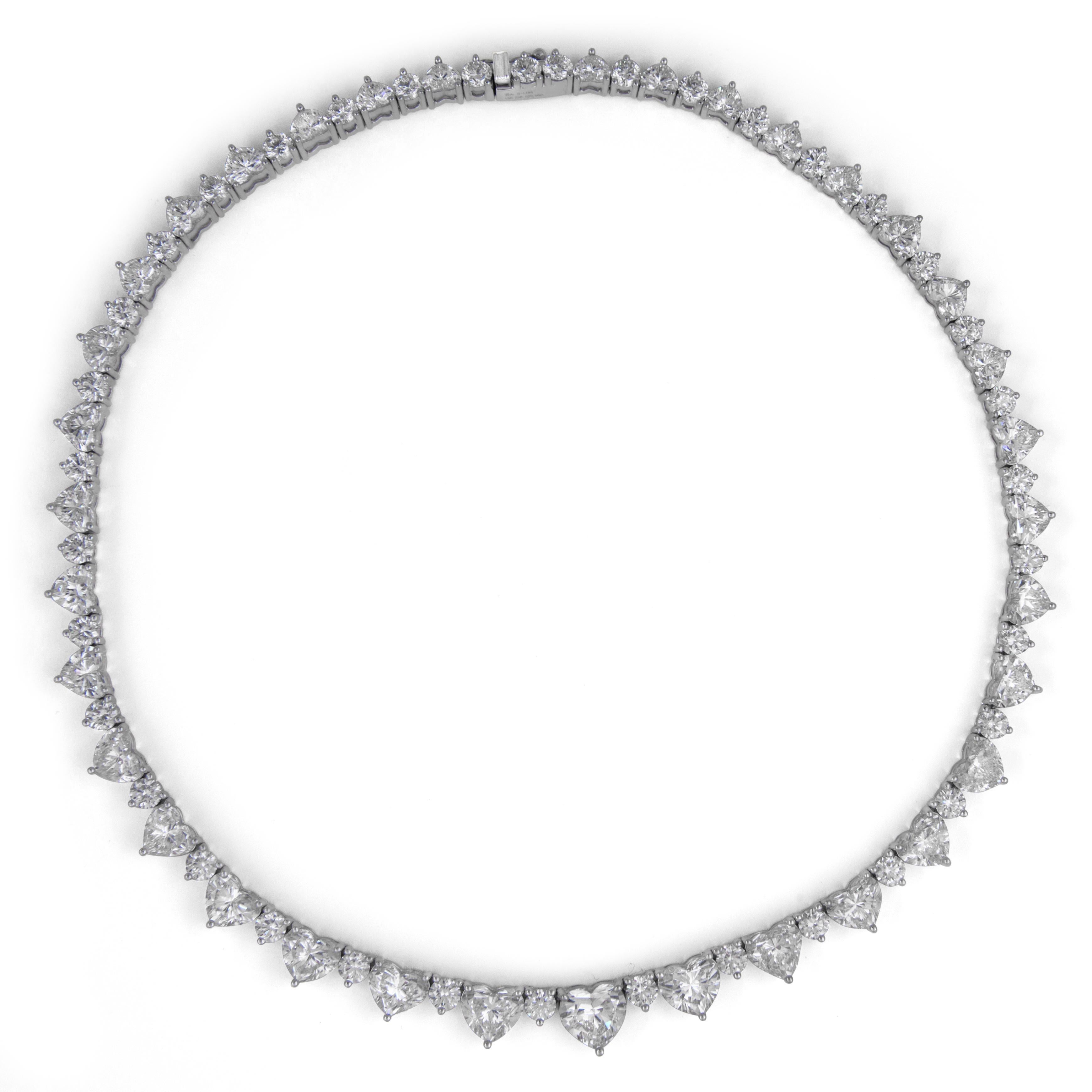 Heart Cut Alexander Beverly Hills All GIA 50.66ct Heart Diamond Tennis Necklace 18k For Sale