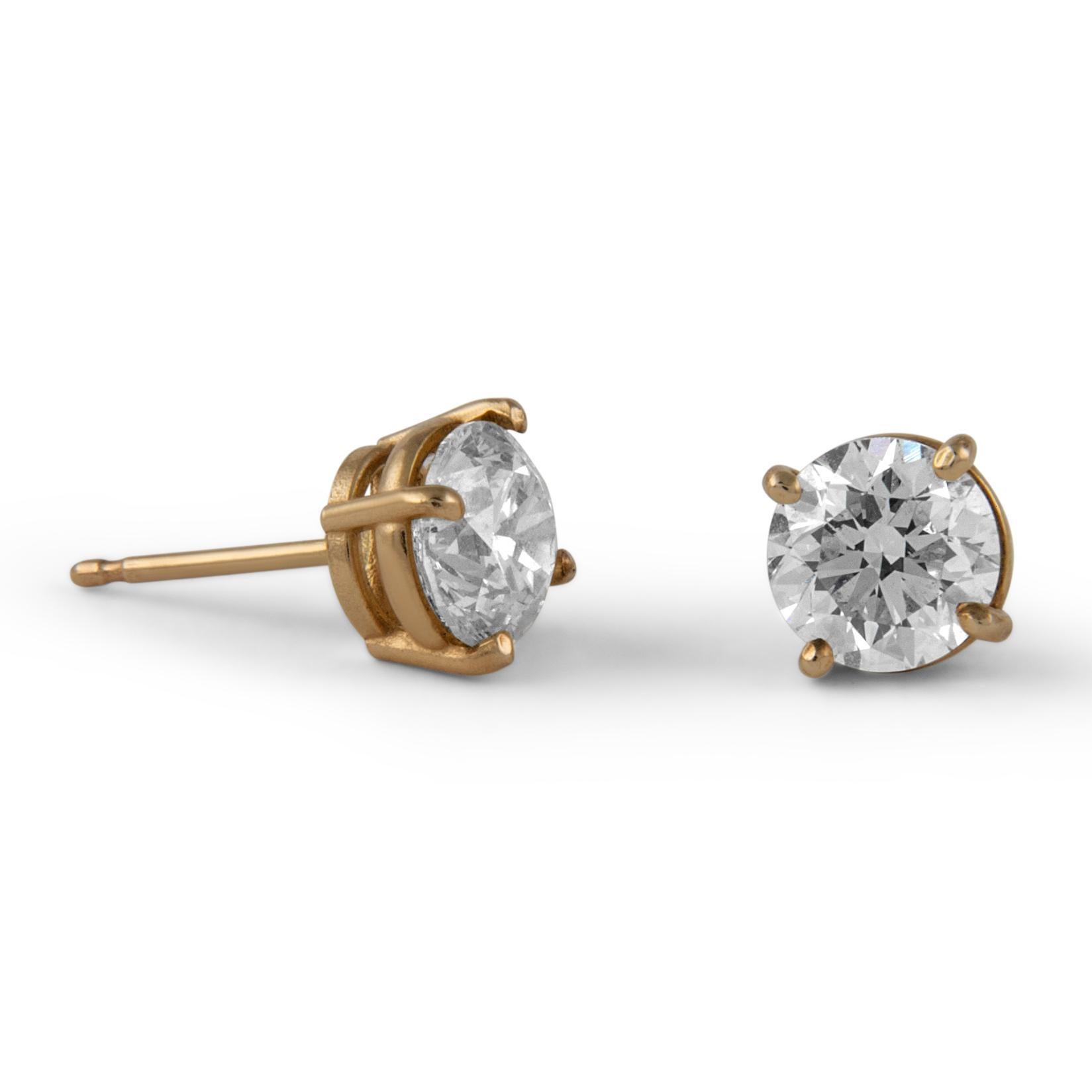 Contemporary Alexander Beverly Hills EGL 1.97ct Round Diamond Stud Earrings Yellow Gold For Sale