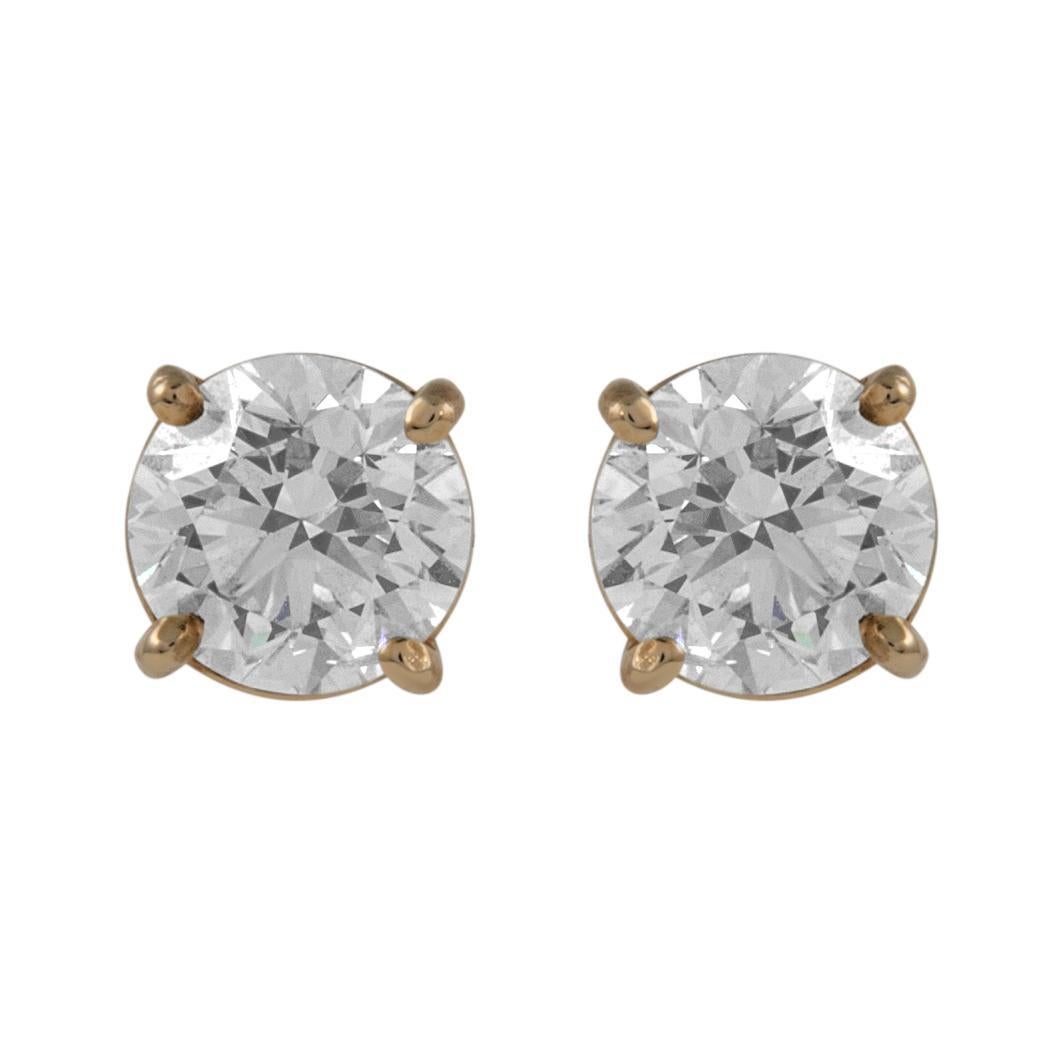 Round Cut Alexander Beverly Hills EGL 1.97ct Round Diamond Stud Earrings Yellow Gold For Sale