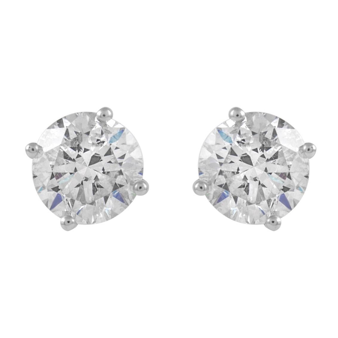 Taille ronde Alexander Beverly Hills, clous d'oreilles en or blanc 18 carats avec diamants de 1,98 carat en vente
