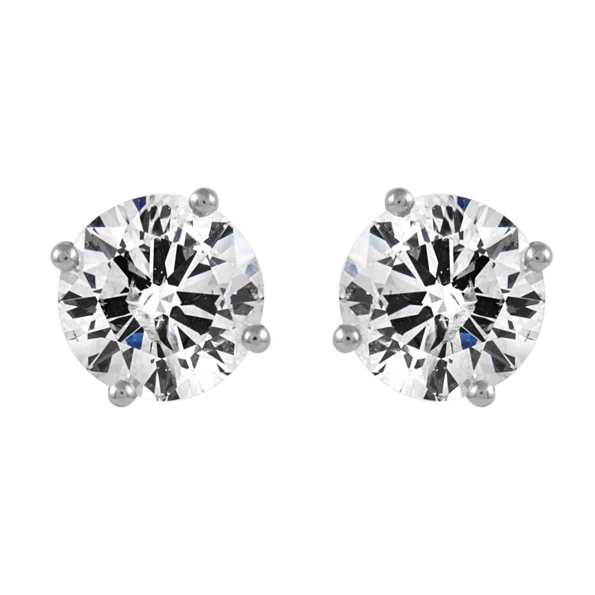 Round Cut Alexander Beverly Hills EGL 2.10 Carat Diamond Stud Earrings 18k White Gold For Sale