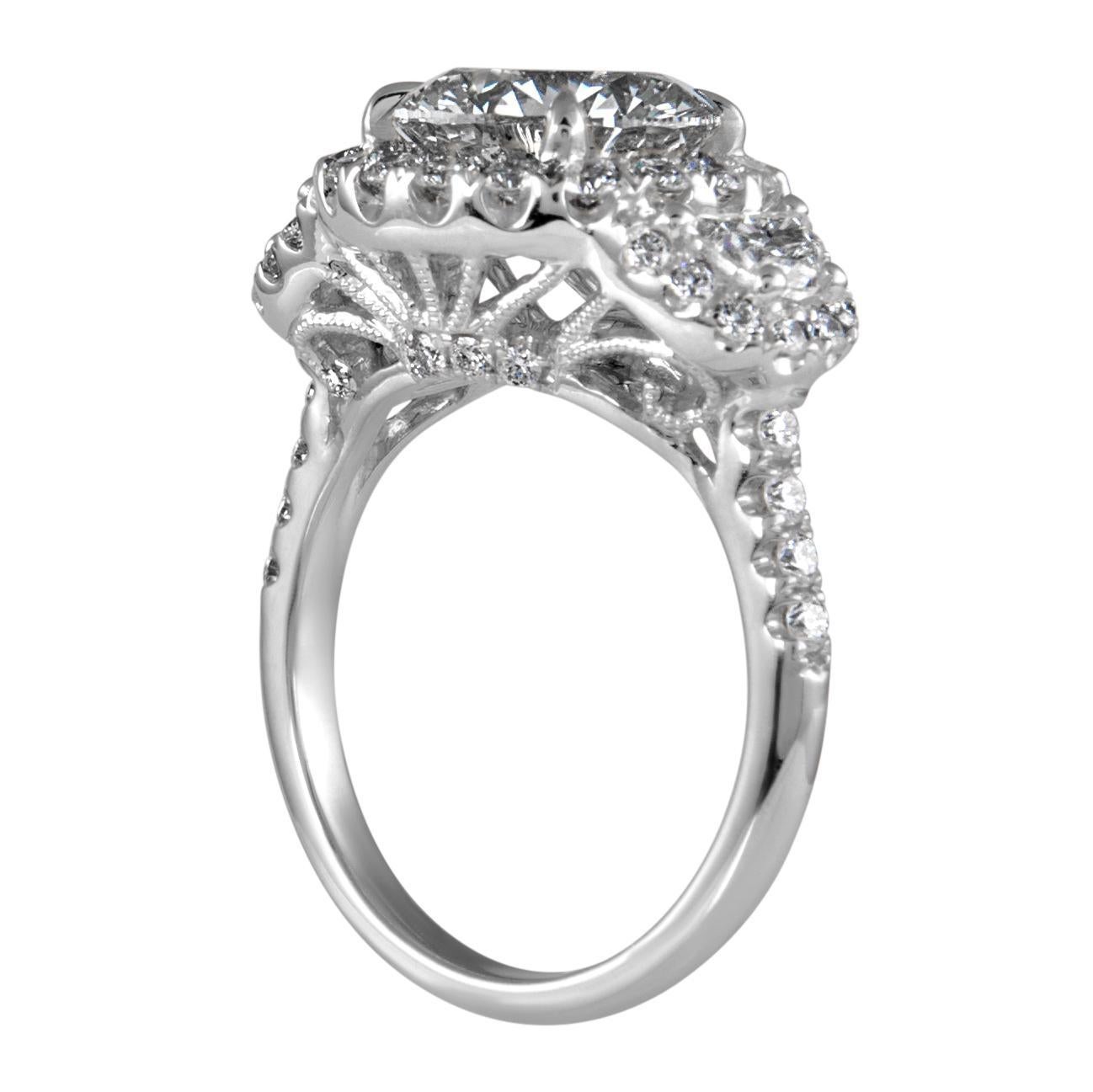 Donna Alexander Beverly Hills EGL Anello con tre pietre di diamante rotondo da 3,05ct in oro bianco 18k in vendita