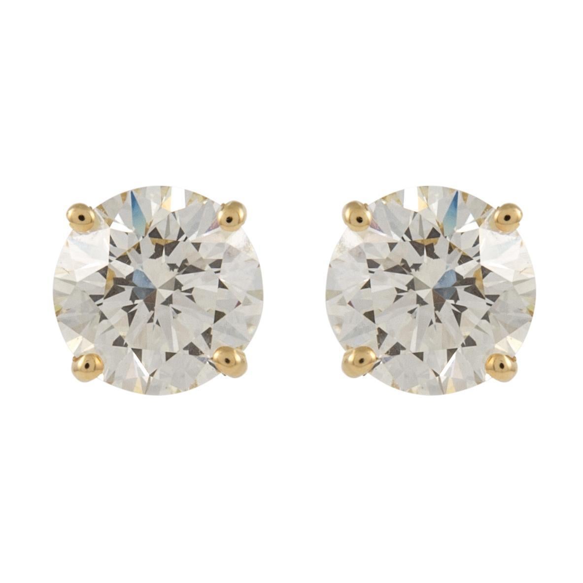 Taille ronde Alexander Beverly Hills, clous d'oreilles en or jaune 18 carats avec diamants ronds de 3,37 carats certifiés EGL en vente