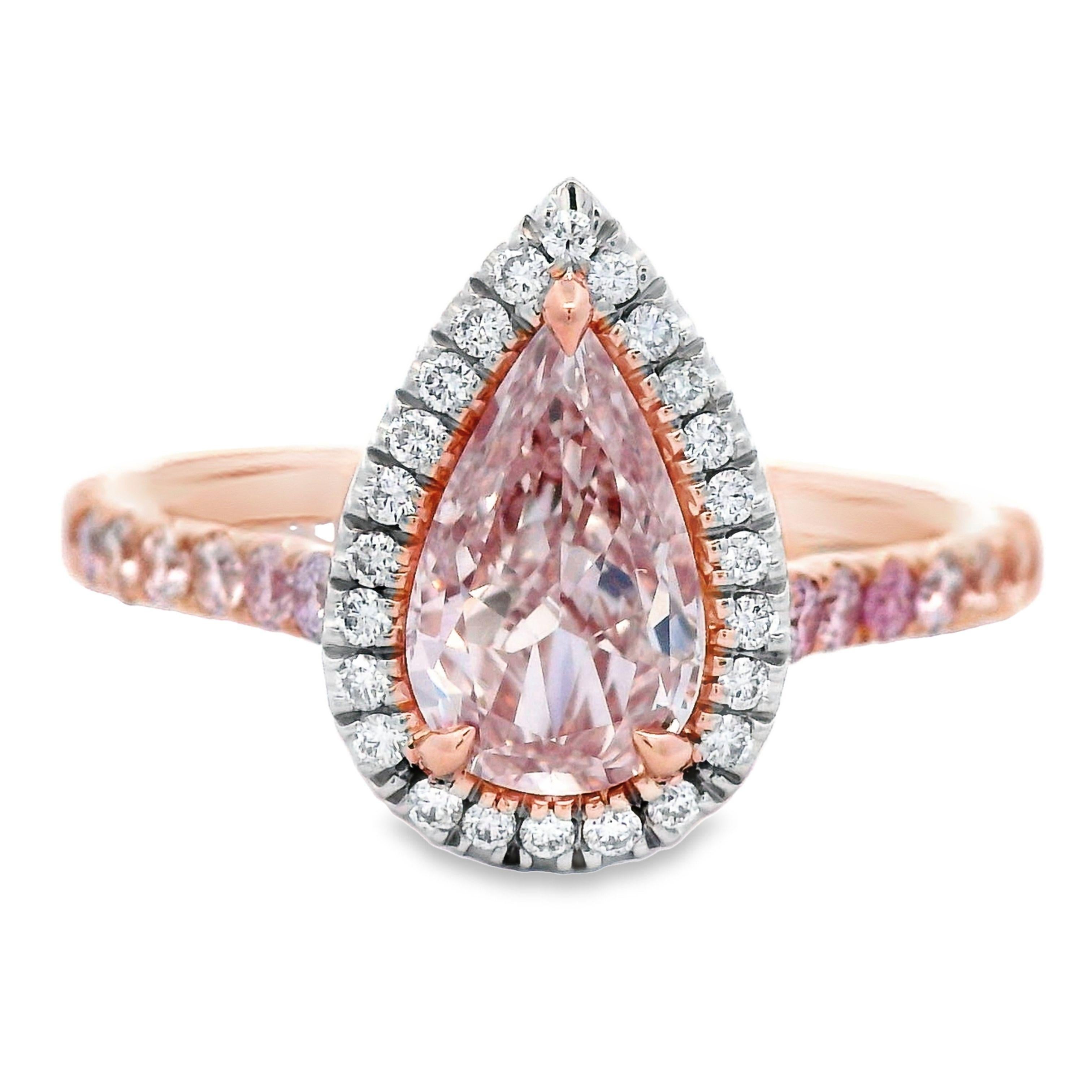 Contemporary Alexander Beverly Hills GIA 0.77ct Fancy Light Pink Diamond with Halo Ring 18k For Sale