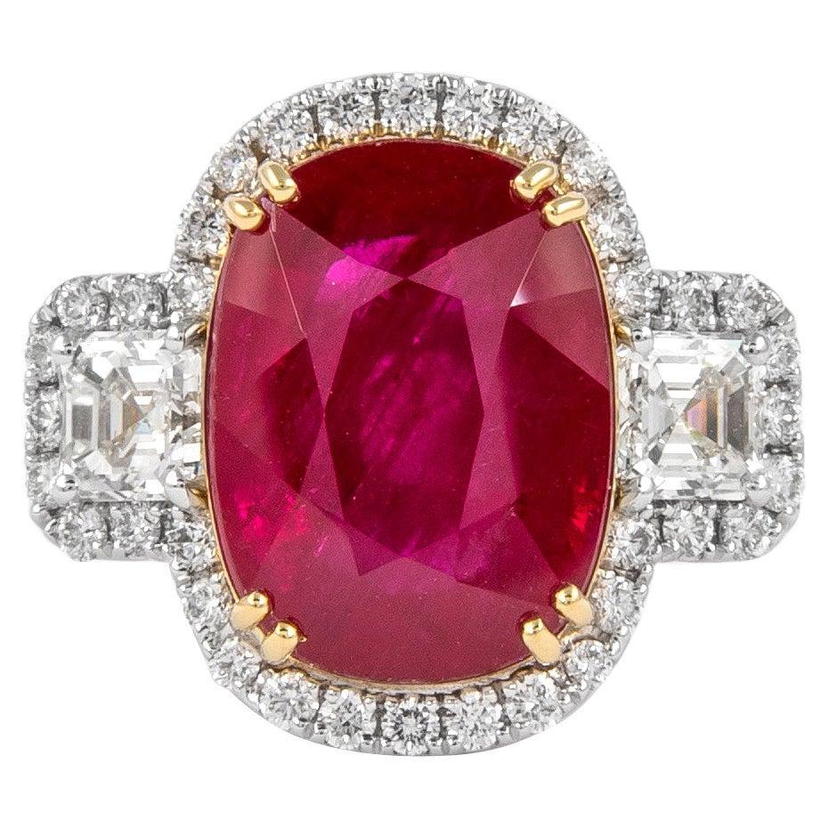 Alexander Beverly Hills GIA 10.24ct Ruby with Diamond Three Stone Halo Ring 18k