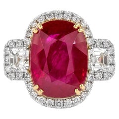 Alexander Beverly Hills GIA 10.24ct Ruby with Diamond Three Stone Halo Ring 18k