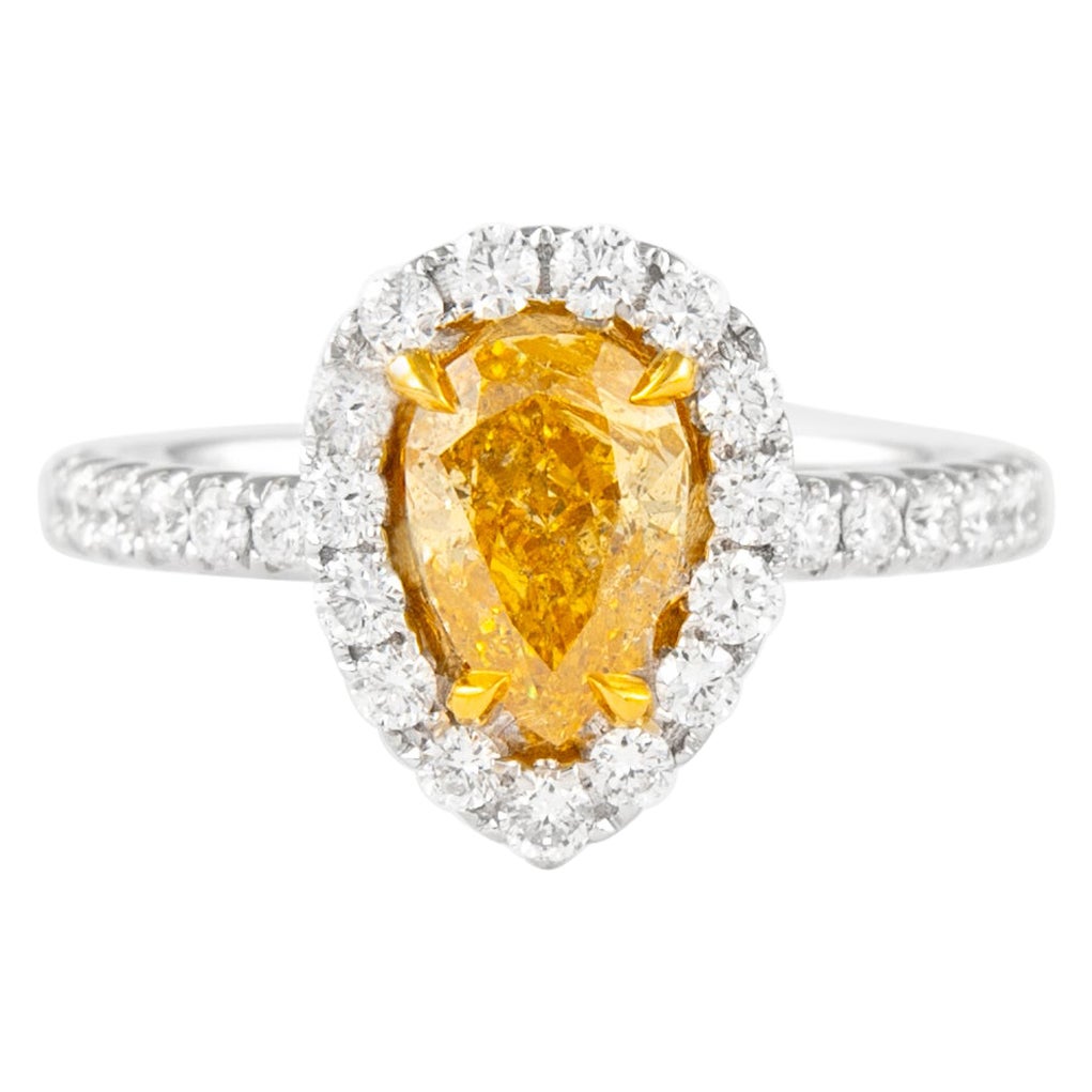 Alexander Beverly Hills GIA 1,03ct Anillo de diamantes pera naranja-amarillo intenso fantasía