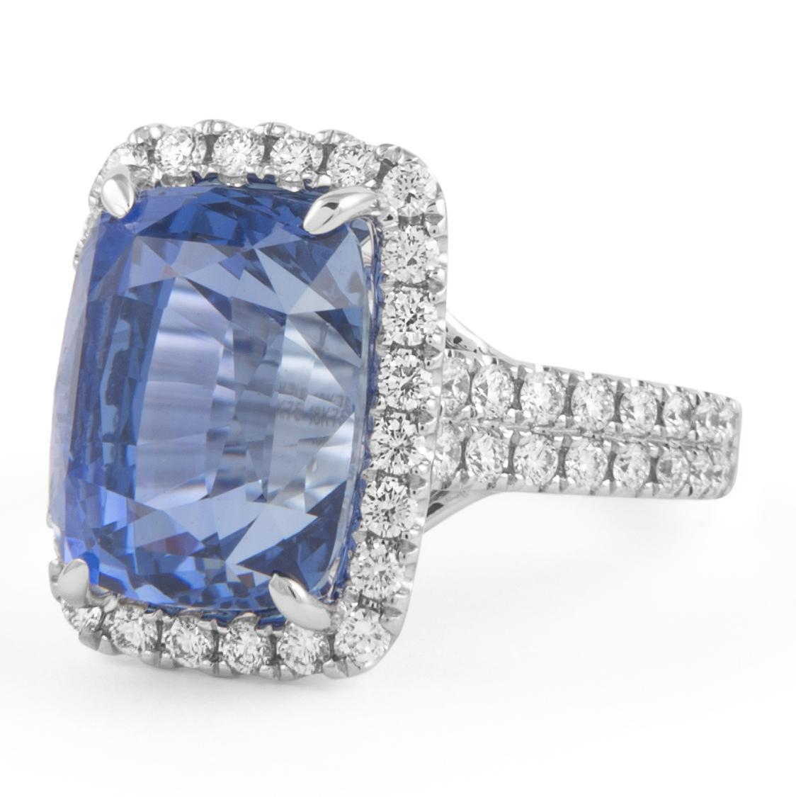 Cushion Cut Alexander Beverly Hills GIA 10.65ct No Heat Ceylon Sapphire & Diamond Ring 18k For Sale