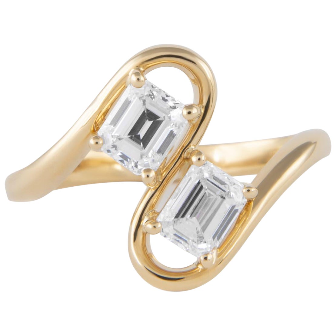Alexander Beverly Hills, bague Toi et Moi 18 carats avec diamants taille émeraude de 1,06 carat certifiés GIA